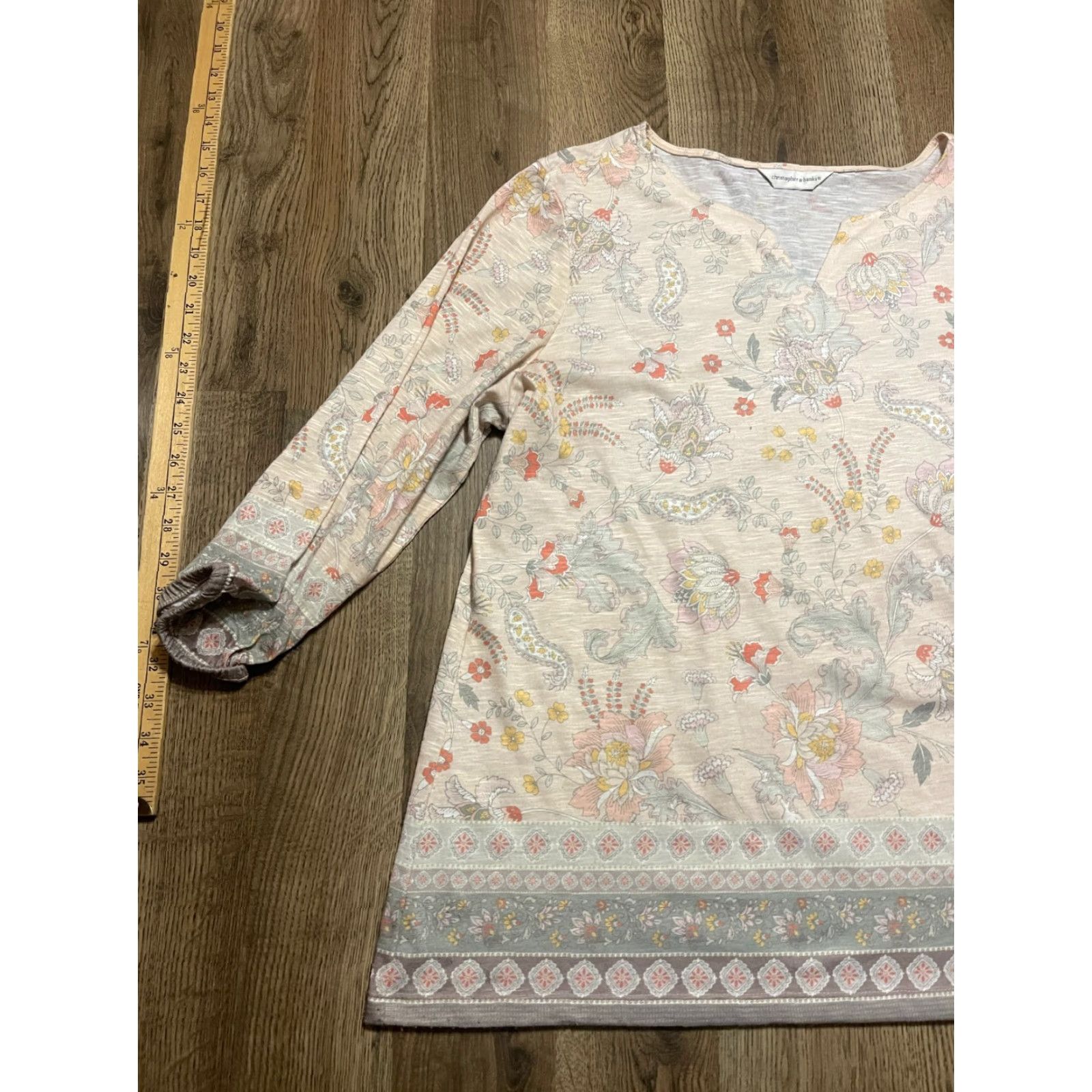 Vintage Christopher&Banks Shirt Women XL White Floral V-Neck Long Sleeve T-Shirt Casual Modern Basic - Womens Size XL / US 12-14 / IT 48-50 - 3 Thumbnail
