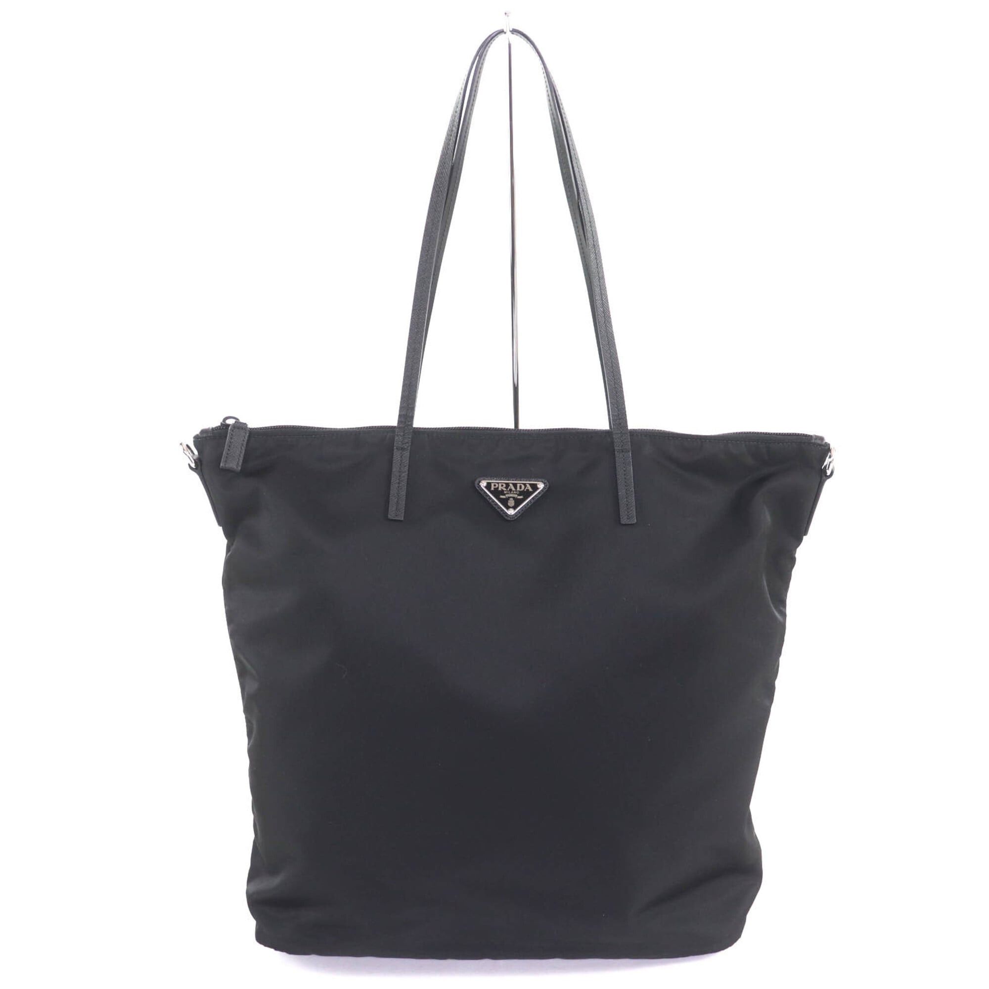 Prada PRADA 1BG189 Triangle Logo Plate Leather Trim 2-Way Nylon Shoulder Tote Bag Black Women's Size ONE SIZE - 1 Thumbnail