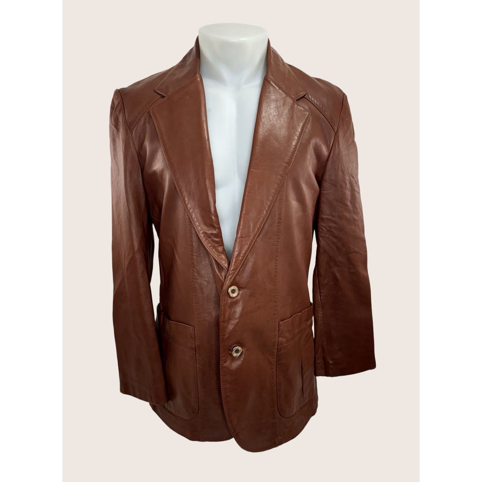 Vintage REMY Western Supple LEATHER Mens Blazer Jacket 40 Brown Size 40R - 1 Thumbnail