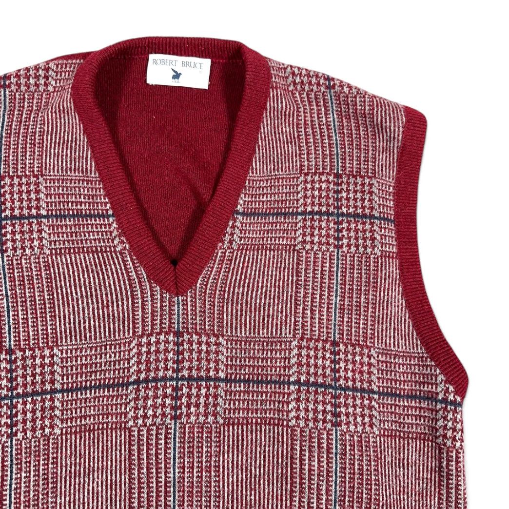 Vintage VINTAGE Robert Bruce Sweater Vest Shirt 70s USA Mens Red Houndstooth, V-Neck, Knit, Sleeveless, Sized SMALL (Tag LARGE) Size US S / EU 44-46 / 1 - 2 Thumbnail