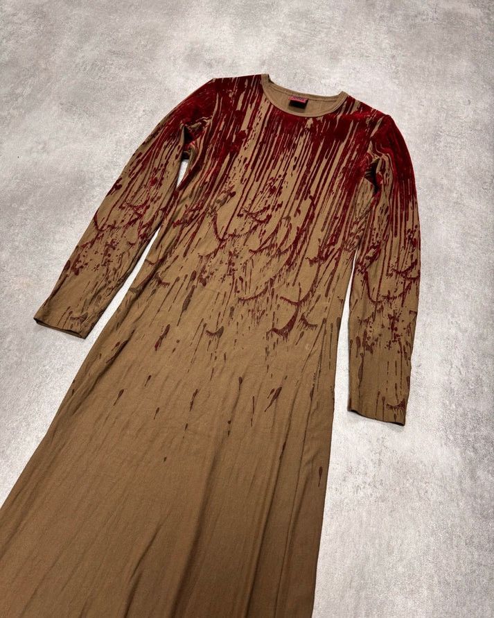 image of Jean Paul Gaultier Aw1998 Blood Drip Kaki Maxi Dress (Xs), Women's