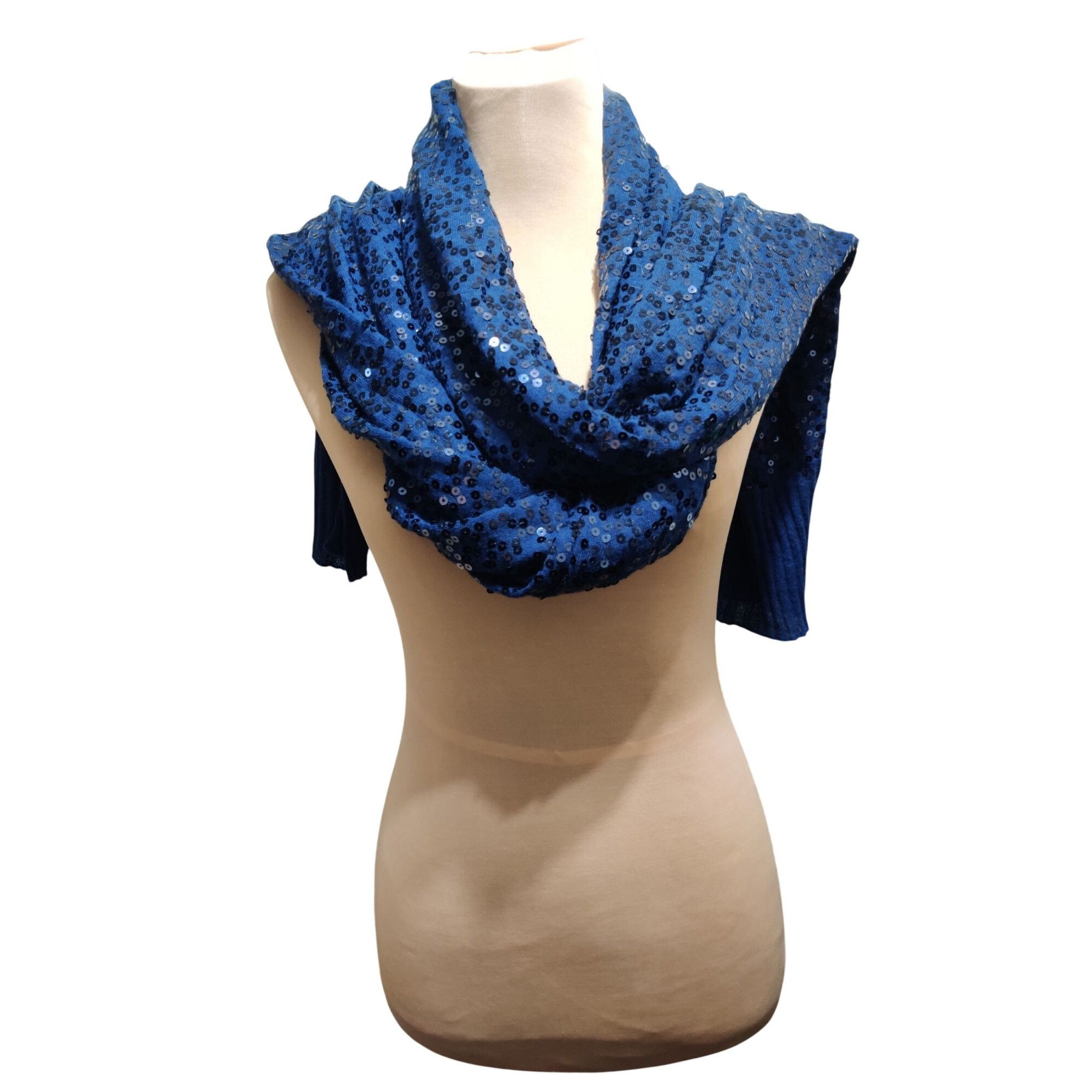 Other IMAN Navy Blue Sequin Knit Shawl Wrap Scarf Sparkle Formal E Size ONE SIZE - 10 Thumbnail