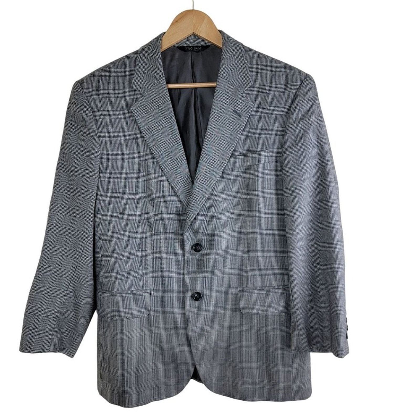 Jos. A. Bank Jos A Bank Plaid Houndstooth Wool Suit Blazer Sport Coat 40S Size 40S - 11 Thumbnail