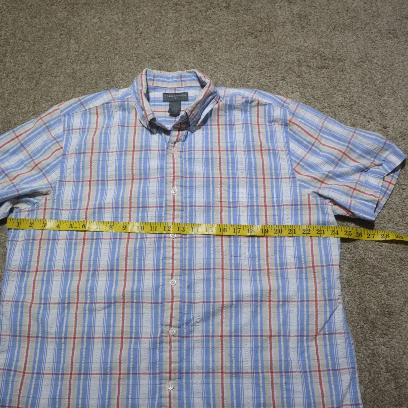 X-LARGE Saddlebred Shirt Button-Up Men XL Red White Blue Striped Casual Workwear 100% Polyester, Short Sleeve, Multicolor, Regular Fit, Adults, Button-Down Size US XL / EU 56 / 4 - 4 Thumbnail