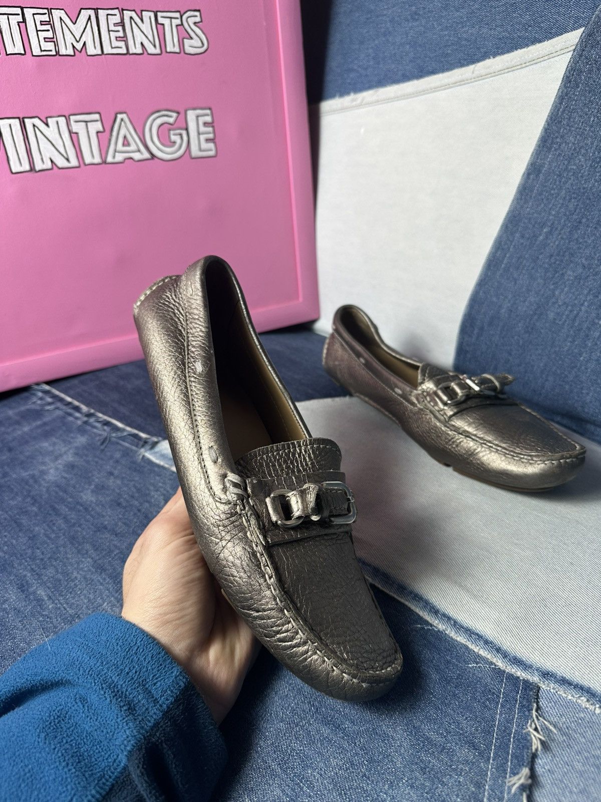 Prada Prada Leather Flats Loafers Logo Buckle Shoes Vintage Size US 8 / IT 38 - 15 Thumbnail