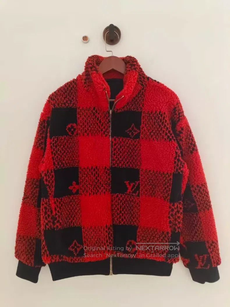 Louis Vuitton Louis Vuitton Red Plaid Teddy Lamb Wool Zip Jacket Size US S / EU 44-46 / 1 - 1 Thumbnail