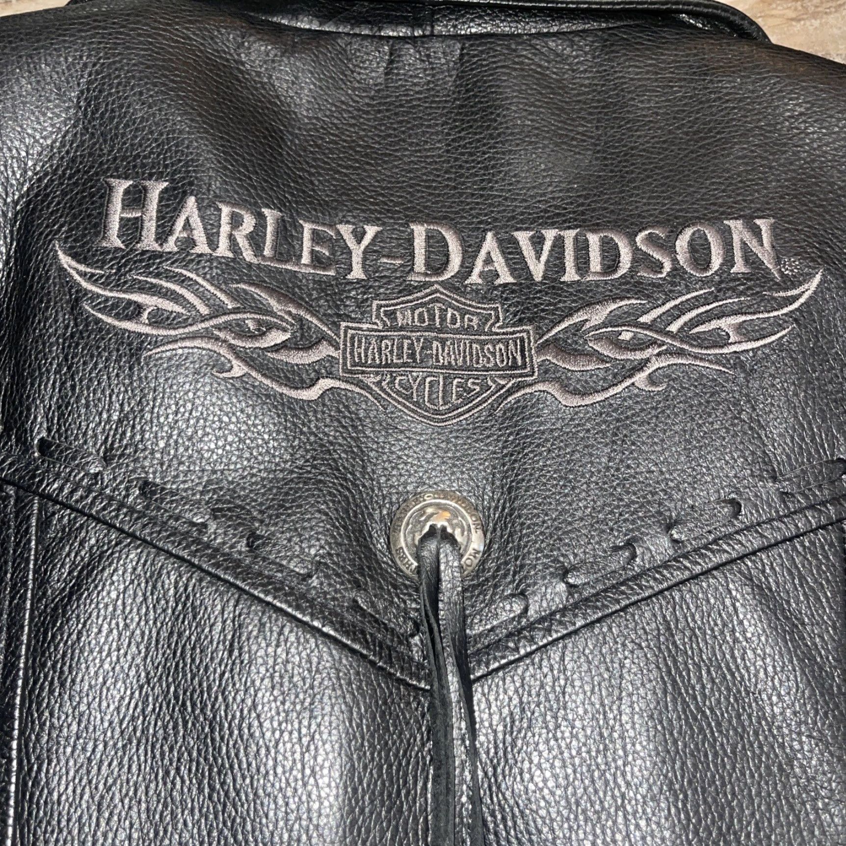 Harley Davidson Harley-Davidson Women Jacket Motorcycle Leather Black M Teal Lining Fringe Snaps Logo Duck Tail Hem Casual Travel Size M / US 6-8 / IT 42-44 - 3 Thumbnail