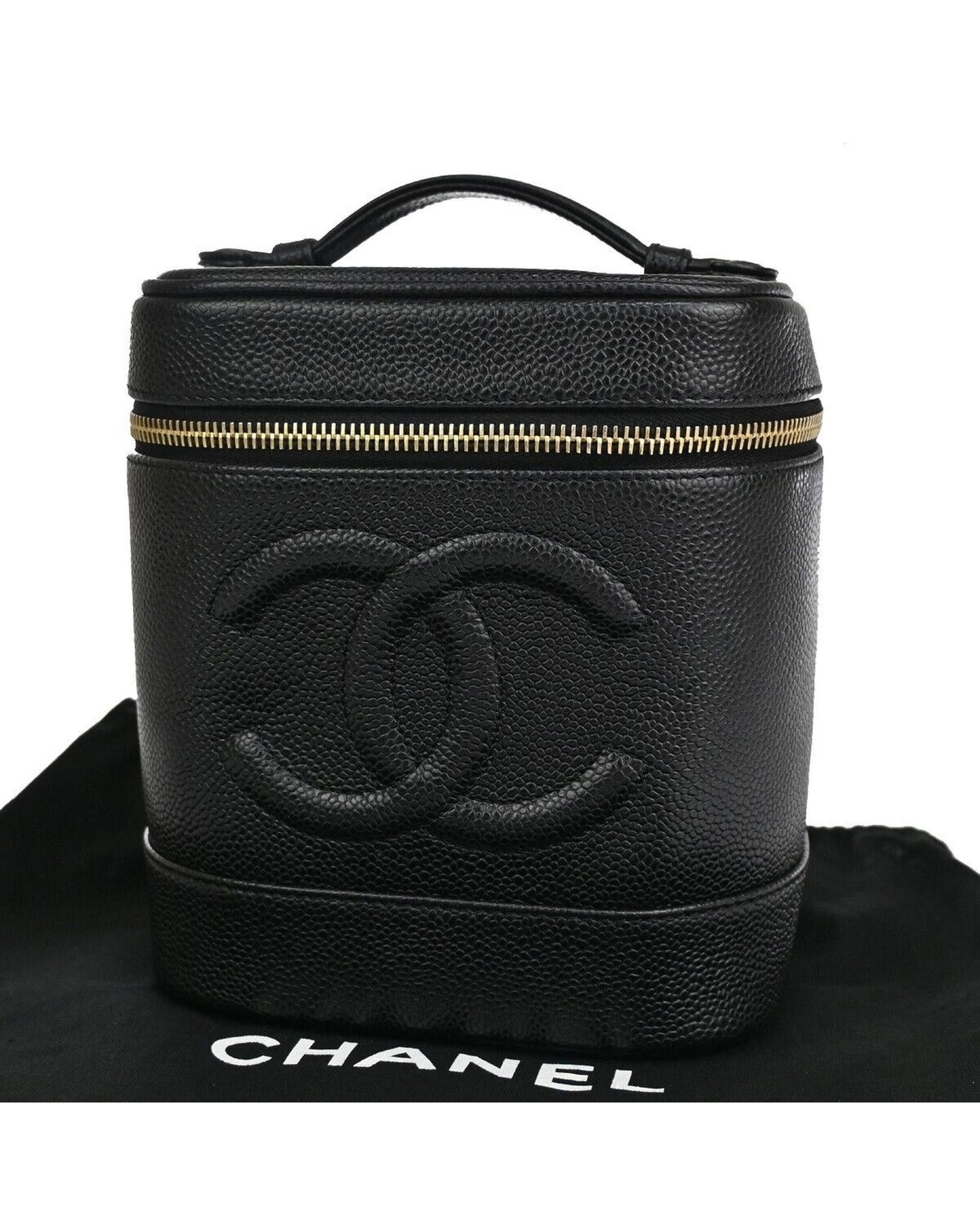 image of Sophisticated Black Leather Handbag With Gold-Plated Hardware By Chanel, Women's