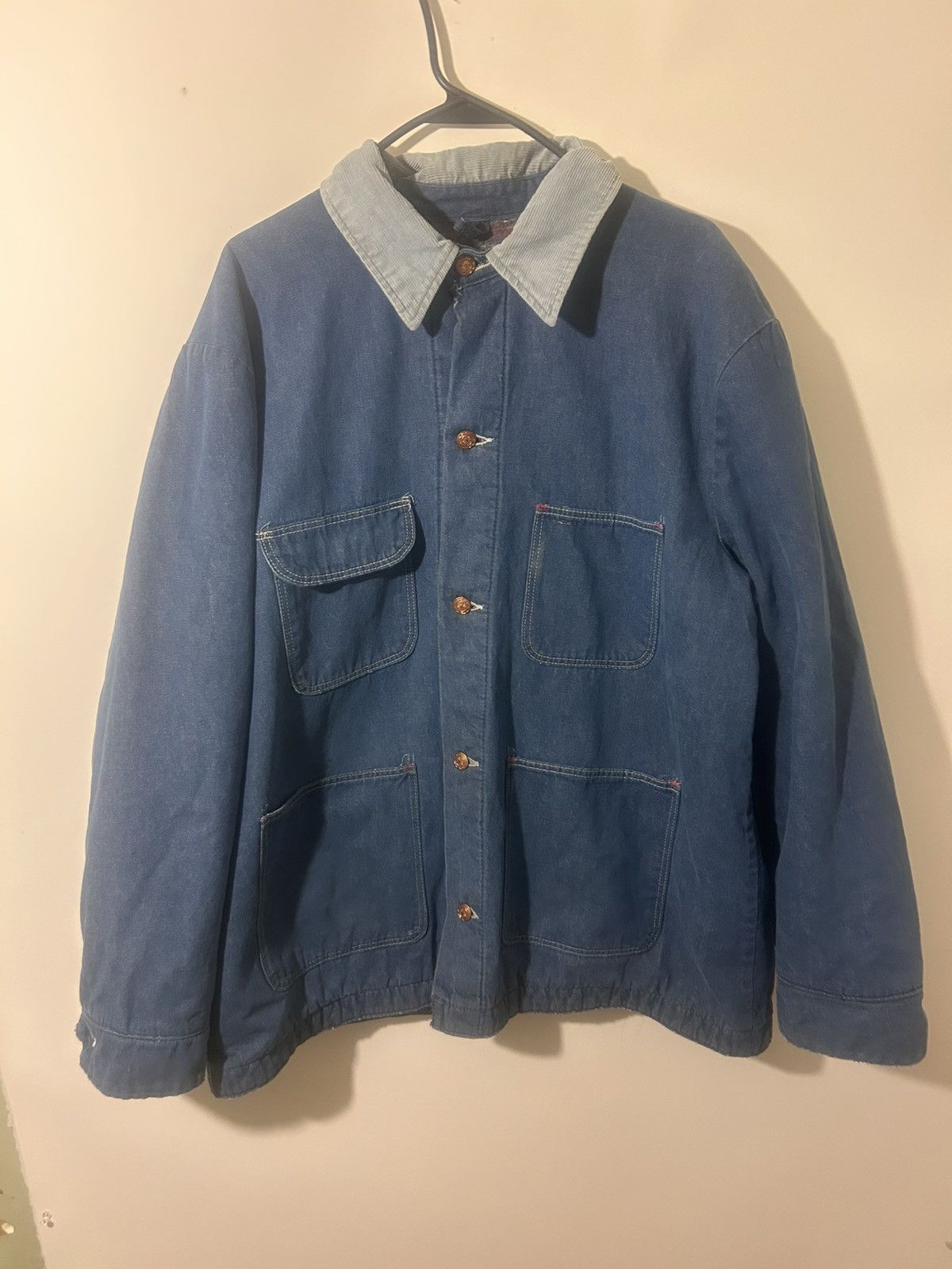 Vintage 70s-80s Wrangler Denim Barn Coat Blanket Lined XL 46