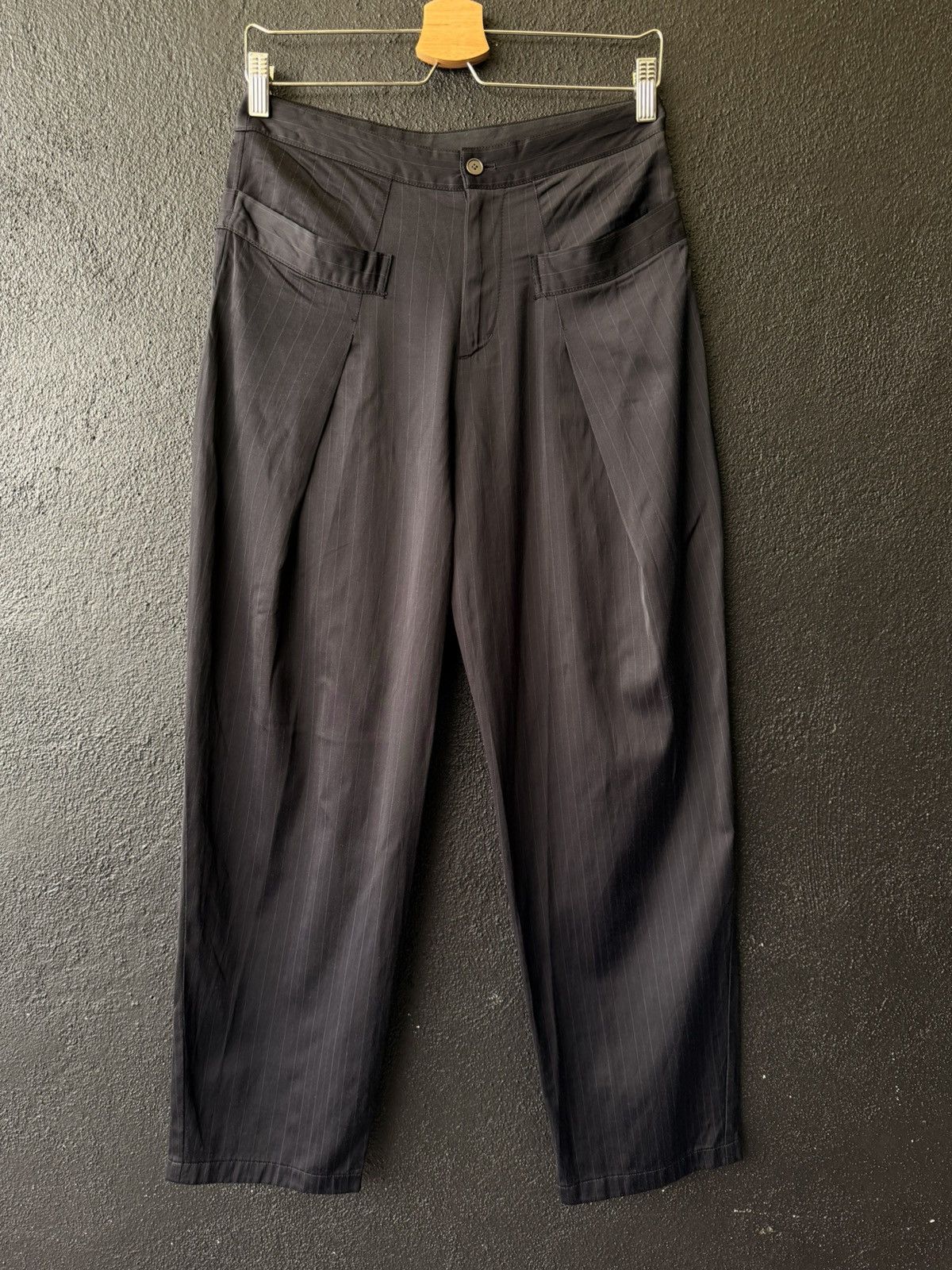 Yohji Style HIROKO KOSHINO Pinstripe Tapered Wide Pleat pant