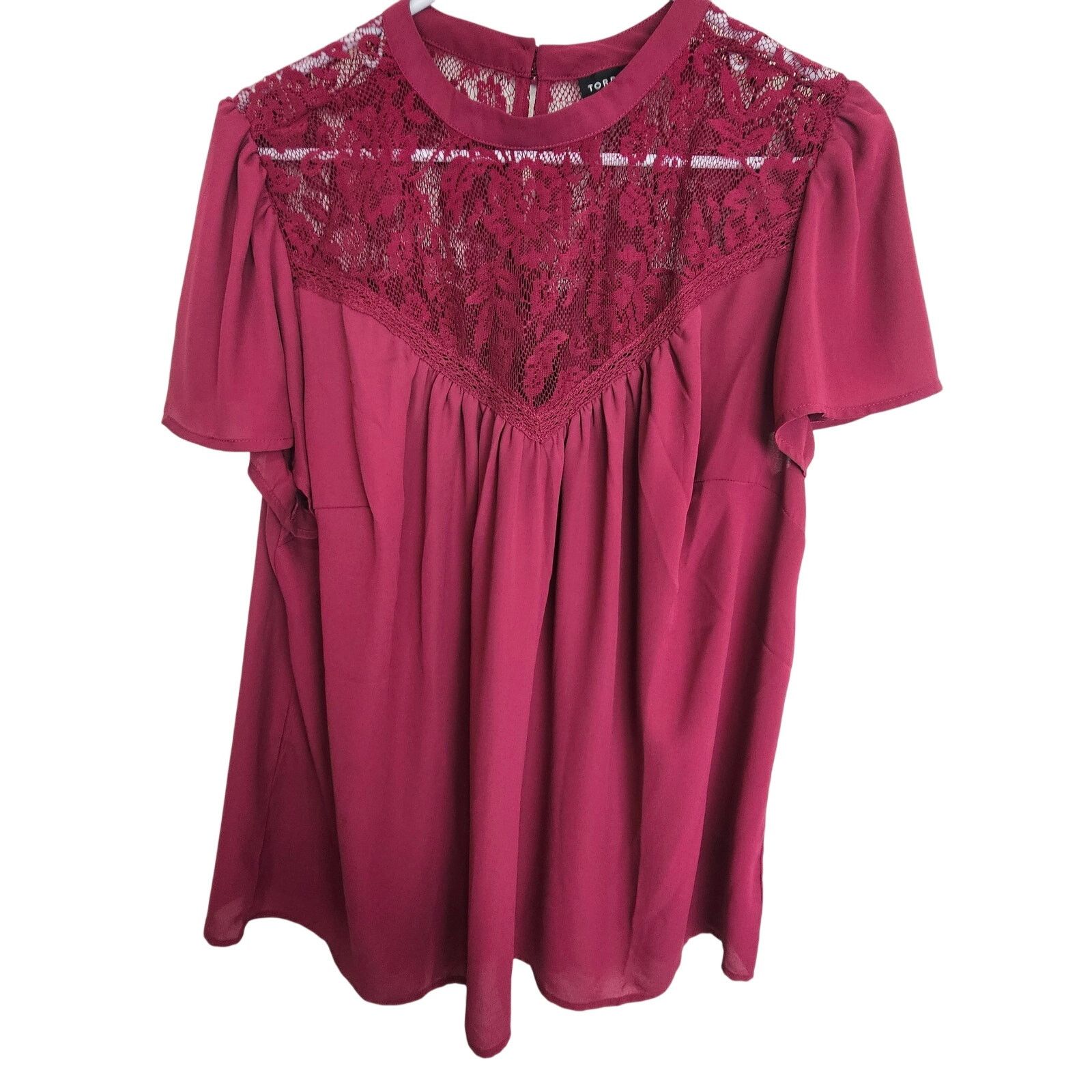 Torrid Torrid Women Burgundy Lace Detail Top Plus Size 1X Flutter Size XL / US 12-14 / IT 48-50 - 1 Thumbnail