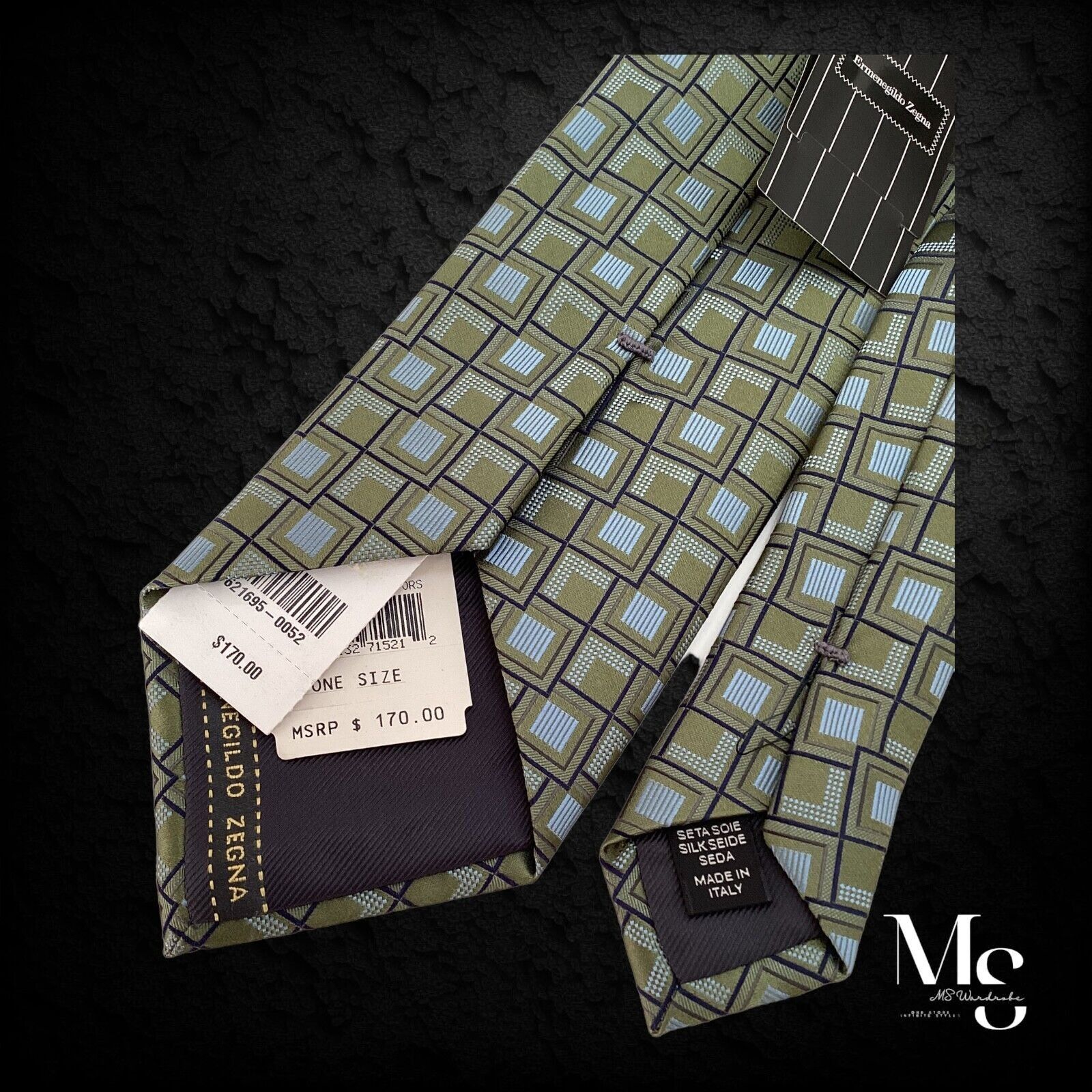 Ermenegildo Zegna $170 ERMENEGILDO ZEGNA Green Geometric Luxury Silk Tie Made Size ONE SIZE - 4 Thumbnail
