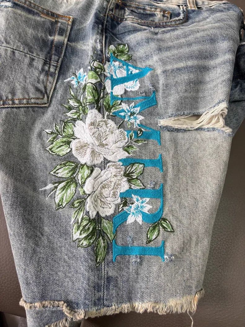 Amiri Amiri Size 30 Heavy industry flower embroidery hole cat bea Size US 30 / EU 46 - 4 Thumbnail