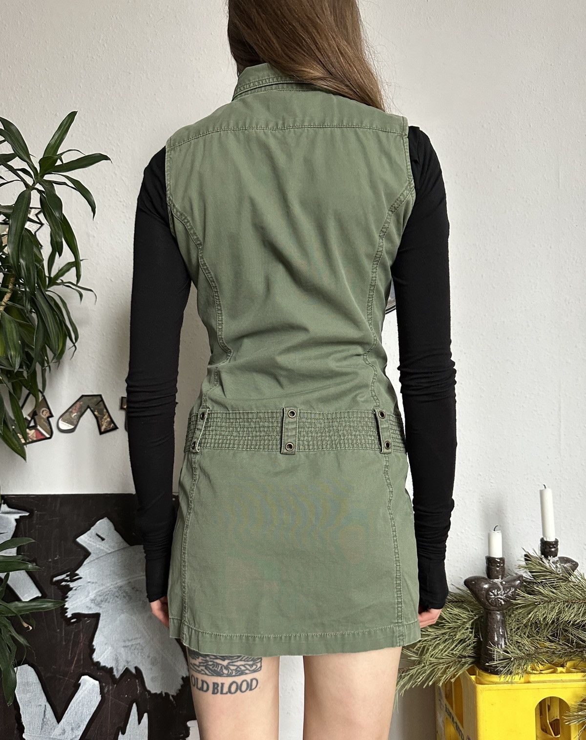 20471120 × Japanese Brand × Seditionaries Military Y2K Cotton Khaki Button Up Mini Dress Size ONE SIZE - 5 Thumbnail