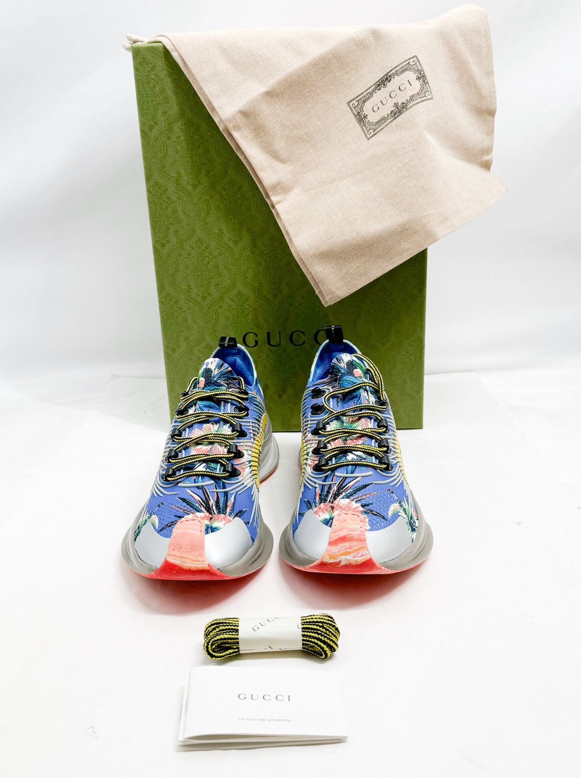 Gucci Gucci Marble and Floral Run Sneakers 'Blue Yellow White' Size US 12 / EU 45 - 1 Thumbnail