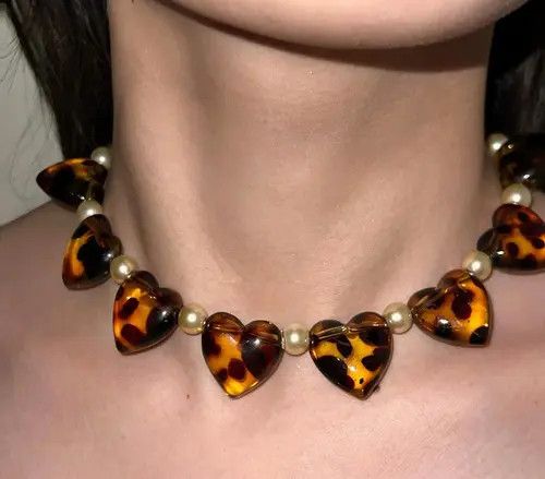 Jewelry Tortoiseshell Heart Pendant Pearl Necklace, Chunky Choker Size ONE SIZE - 3 Thumbnail