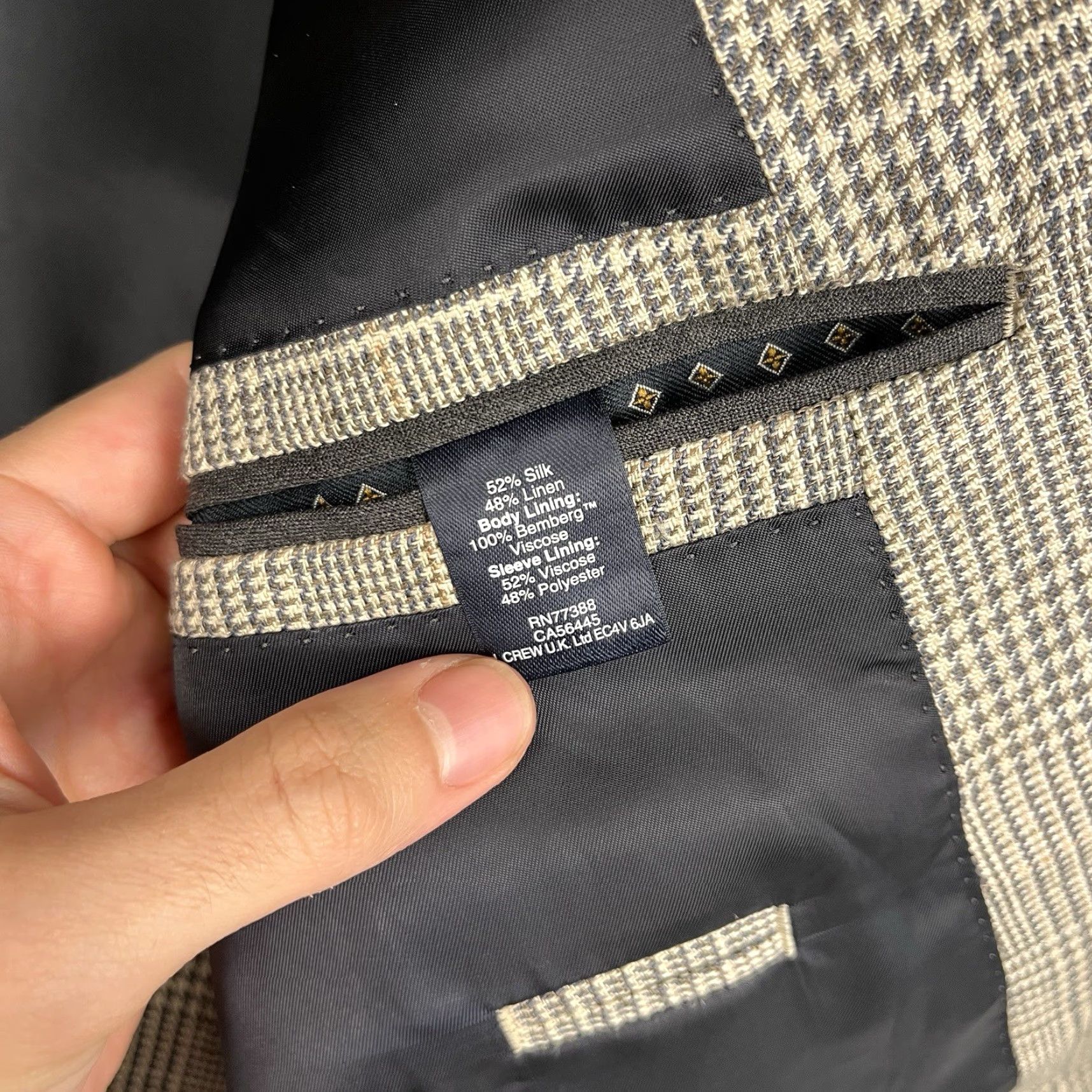 J.Crew J.CREW Sport Coat Blazer - Men 39R Beige Linen Silk Tweed Plaid Glen Check Regular Notch Lapel Two-Button Glen Plaid Casual Sport Coat Size 40R - 5 Thumbnail