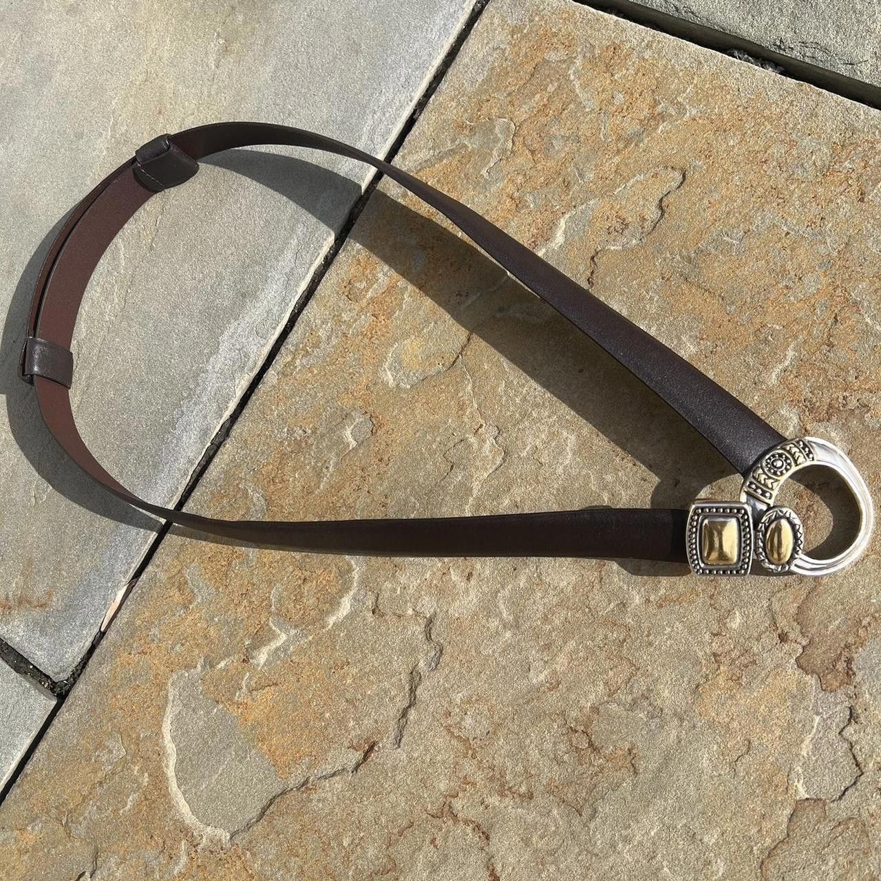 Chicos Retro Metal Hook Buckle Brown Leather Belt Size ONE SIZE - 1 Thumbnail