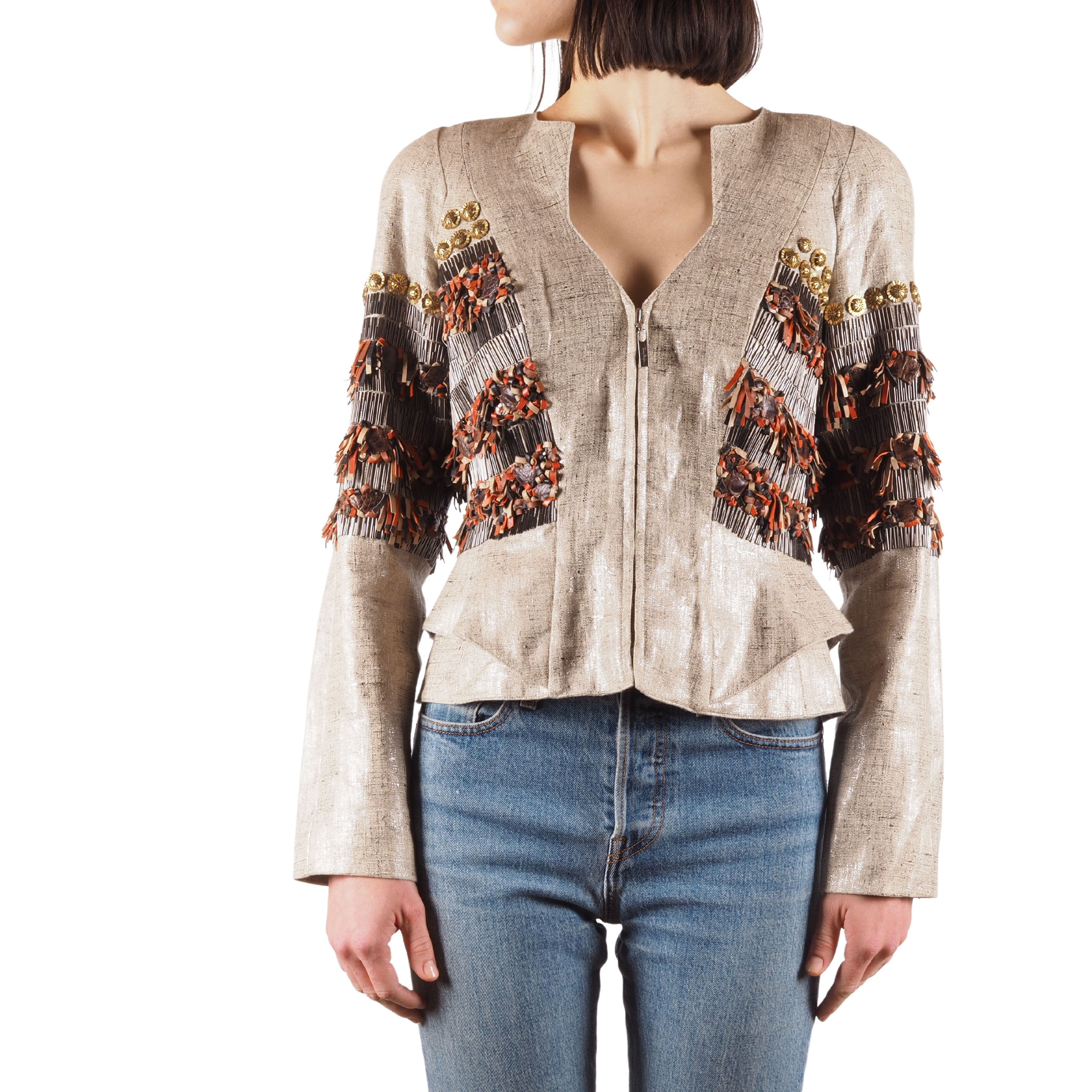 Thierry Mugler Vintage Linen Embroidery Metal Blazer Jacket