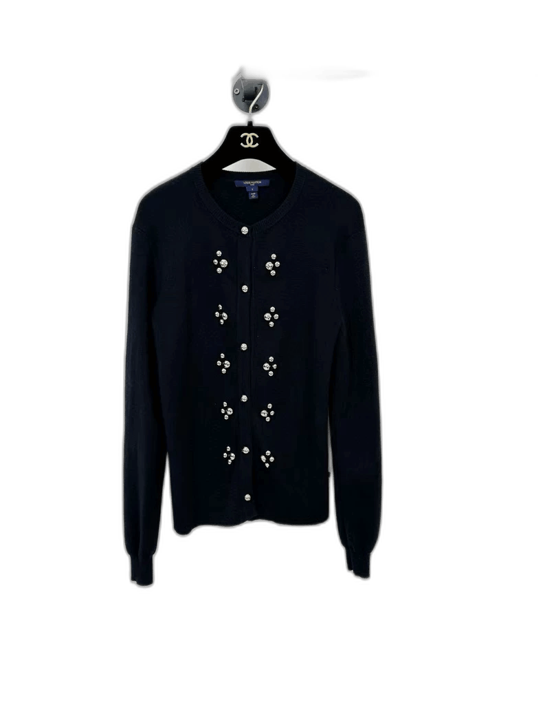 Louis Vuitton Louis Vuitton Black Cardigan with Embellishments Size S / US 4 / IT 40 - 1 Thumbnail
