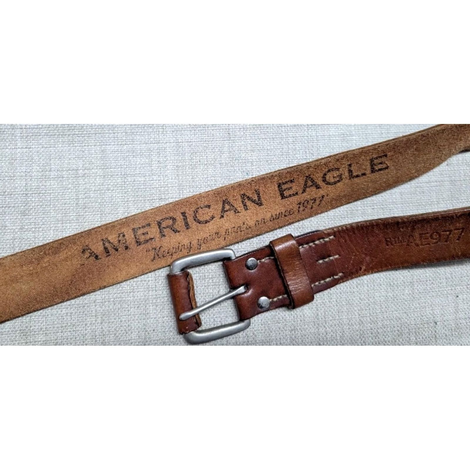 Vintage Y2K vintage AMERICAN EAGLE belt Leather Cowhide Full Grain Patina brown 34 waist 34 Mens Belt Size 34 - 5 Thumbnail