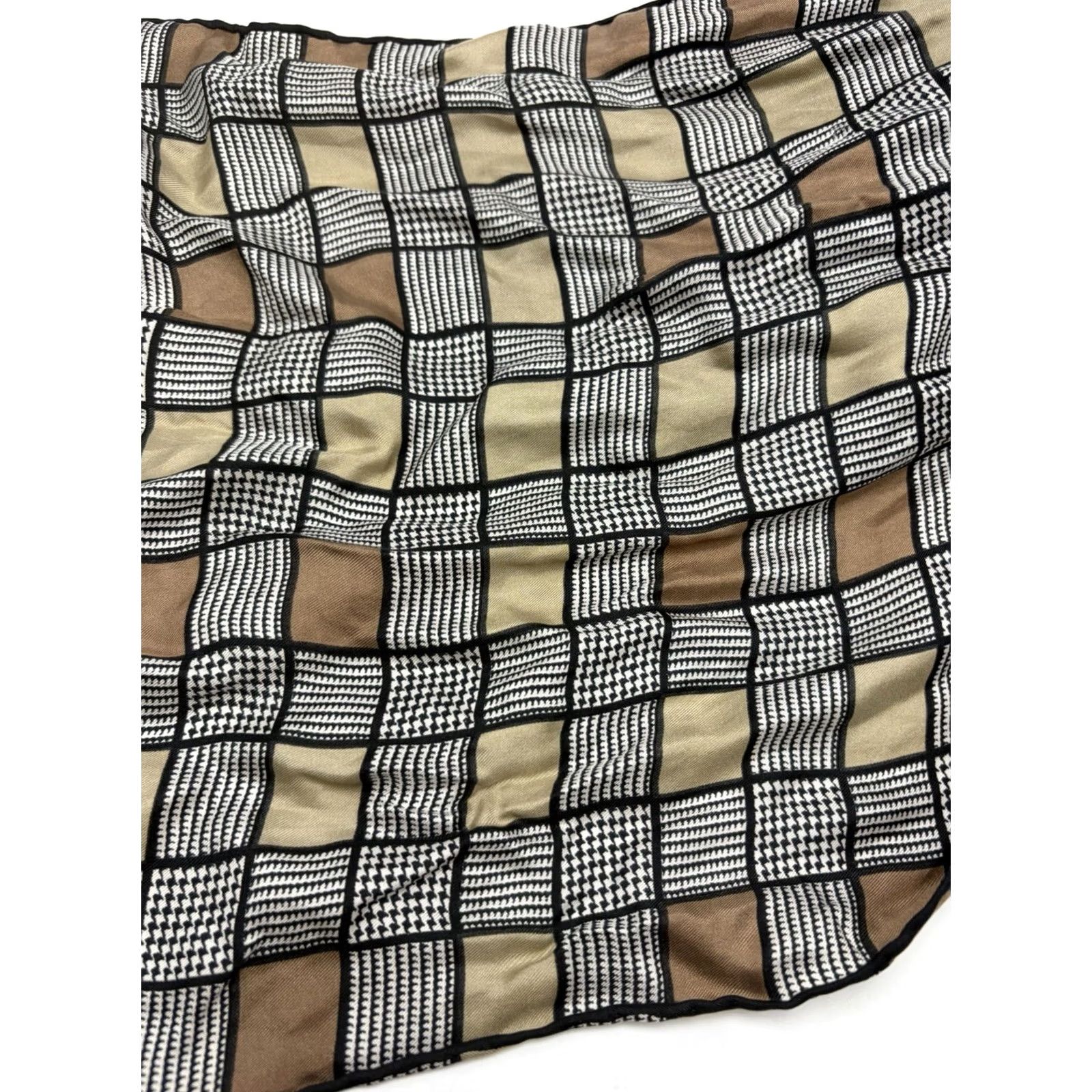 Vintage VINTAGE ECHO Silk Scarf Rectangle Scarf Women Black Brown Check Art Deco Multifunctional 44" x 14" Size ONE SIZE - 6 Thumbnail