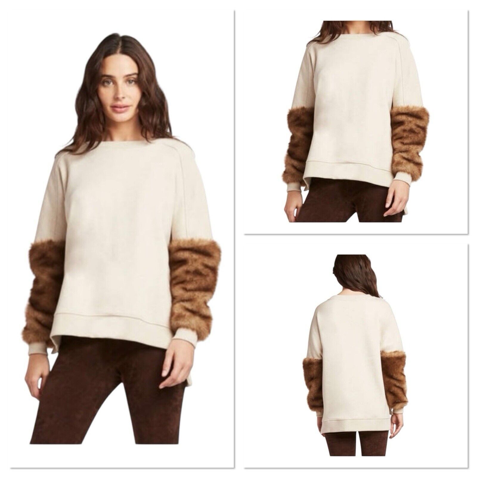Elie Tahari Elie Tahari Chante Knit Sweatshirt Faux Fur Cuffs Women Size Size XL / US 12-14 / IT 48-50 - 1 Thumbnail