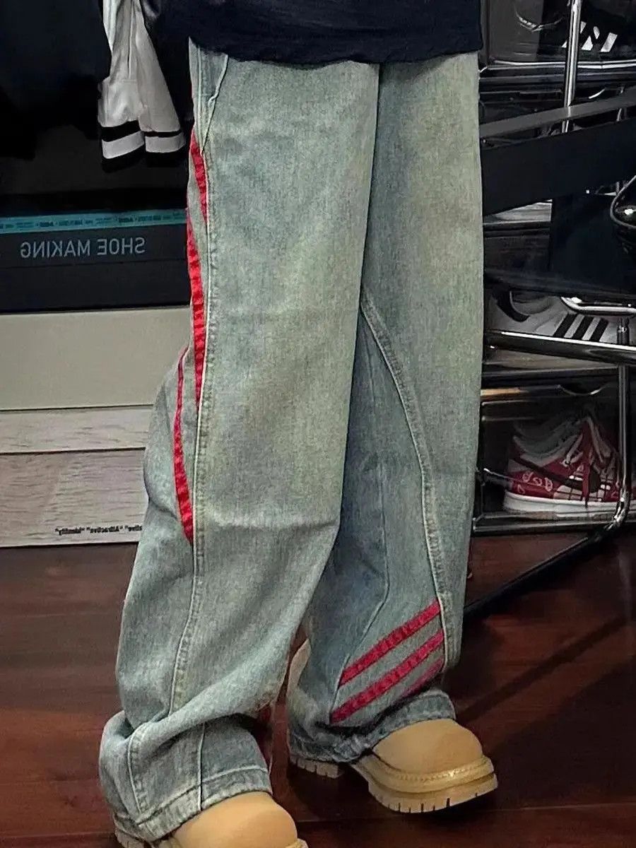 Japanese Brand Retro striped contrasting patchwork jeans Size US 30 / EU 46 - 5 Thumbnail