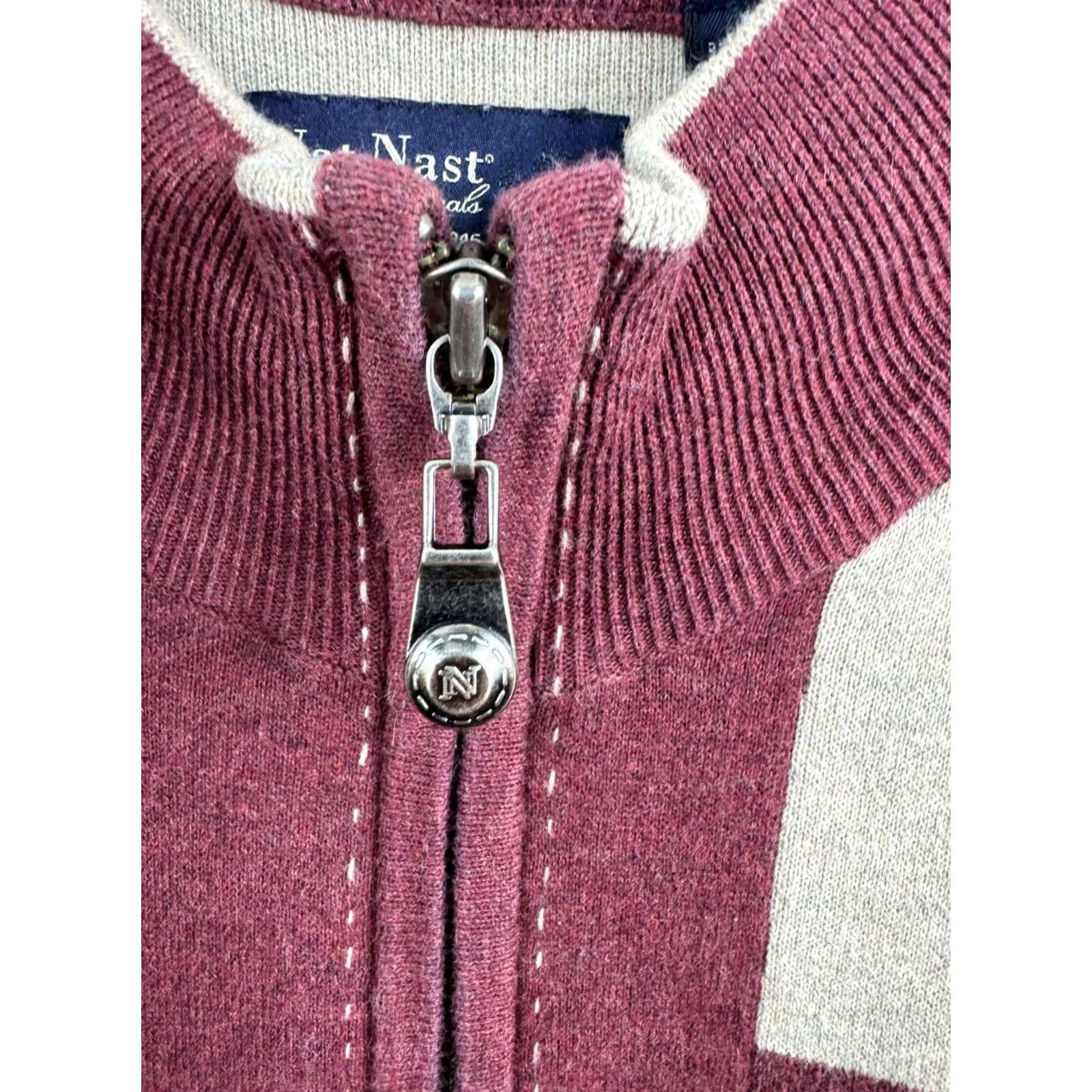 Nat Nast Nat Nast Cardigan Sweater Mens Large Full Zip Luxury Cassis Cement Burgundy L/S Size US L / EU 52-54 / 3 - 3 Thumbnail