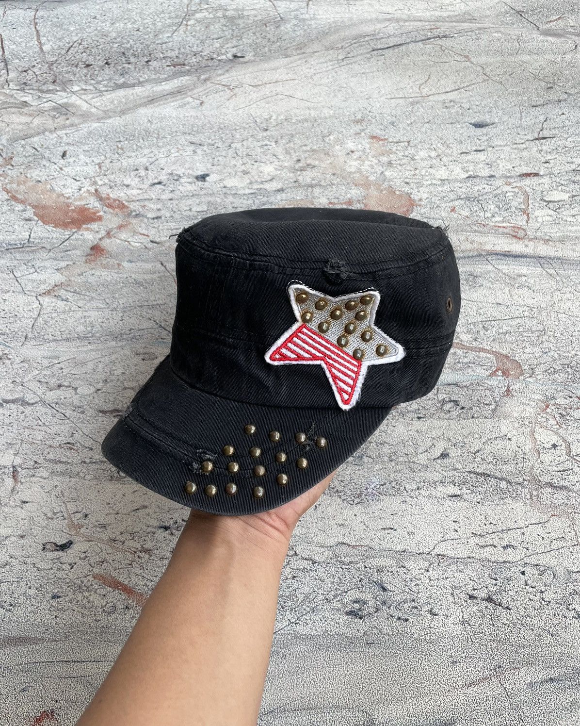14th Addiction Vintage Studded Faded Distressed Commando Hat Size ONE SIZE - 1 Thumbnail
