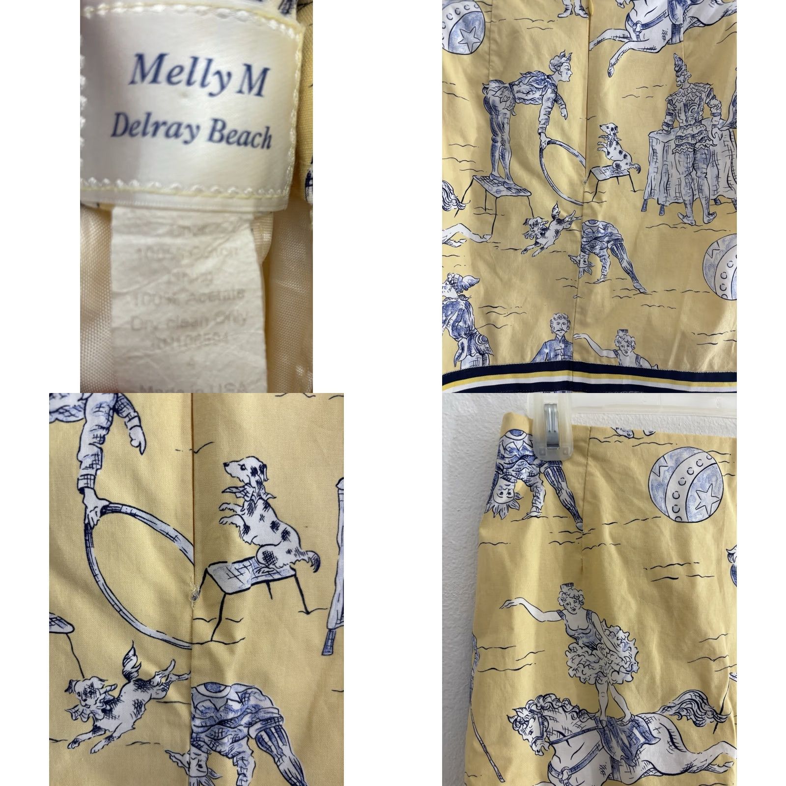 Vintage Melly M Delray Beach Circus Print Cotton Skirt Lined USA Size M Yellow Size 32" / US 10 / IT 46 - 8 Thumbnail