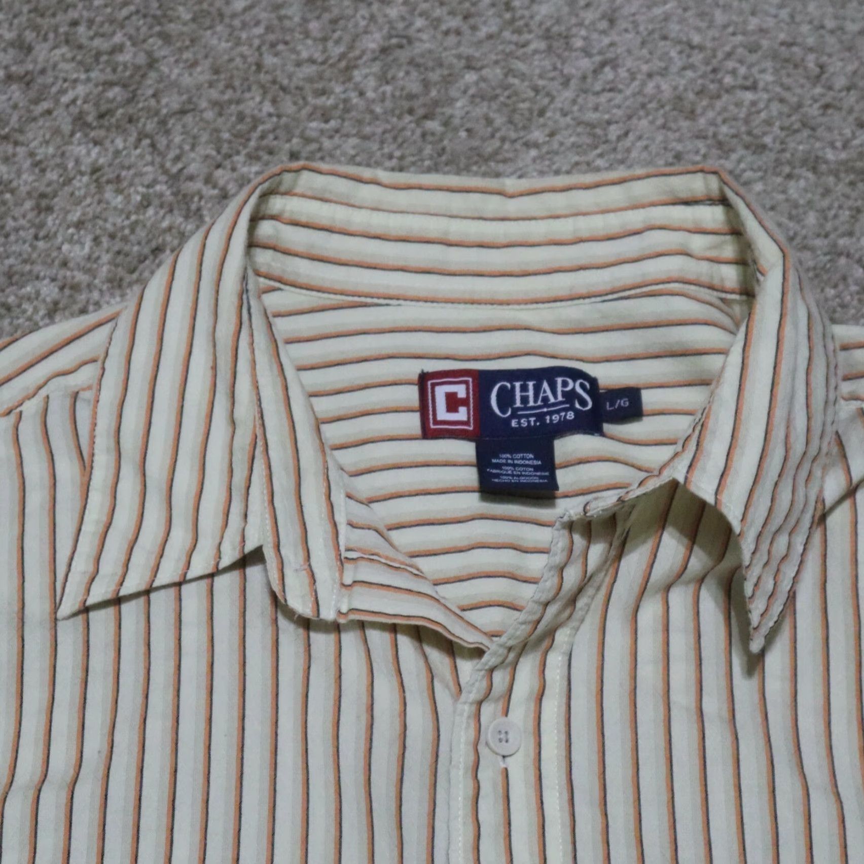 Chaps Chaps Shirt Mens L Cotton Short Sleeve Button-Down Striped Brown Cream Plaid Pattern 90s Style Size US L / EU 52-54 / 3 - 3 Thumbnail