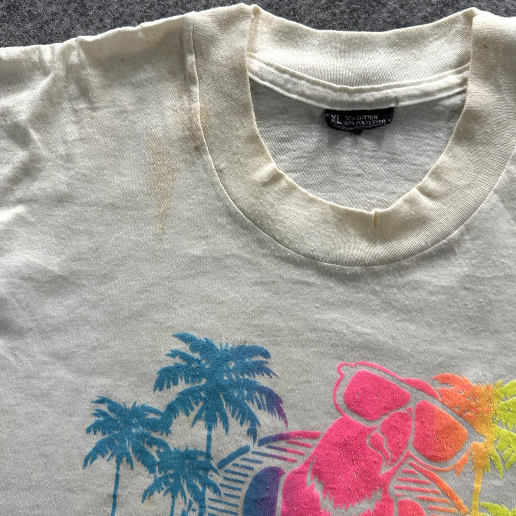 Vintage VINTAGE Florida Shirt Mens XL White Neon Dog Palm Trees Graphic Souvenir Beach T-Shirt Crew Neck Graphic Print 65% Cotton 35% Polyester Size US XL / EU 56 / 4 - 6 Thumbnail