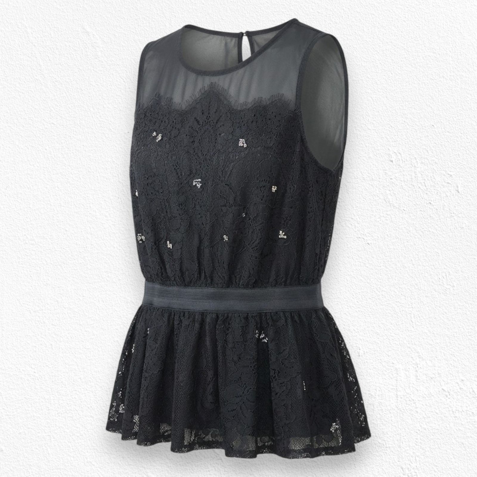 Anthropologie Meadow Rue Black Lace Peplum Tank Top Size Medium Size M / US 6-8 / IT 42-44 - 1 Thumbnail