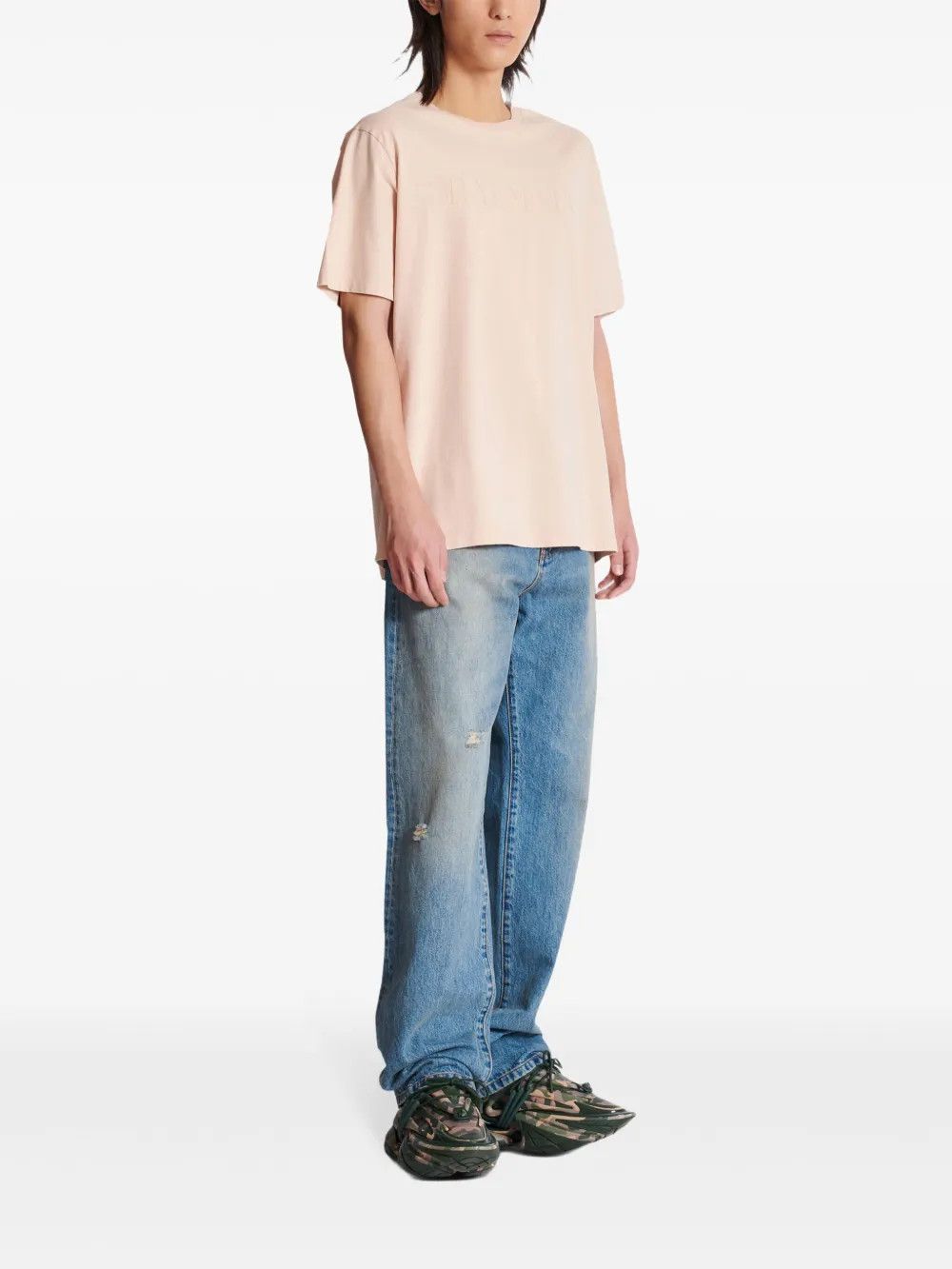 Balmain o1y0426 Logo Crewneck T-Shirt in Beige Size US XXS / EU 40 - 2 Thumbnail