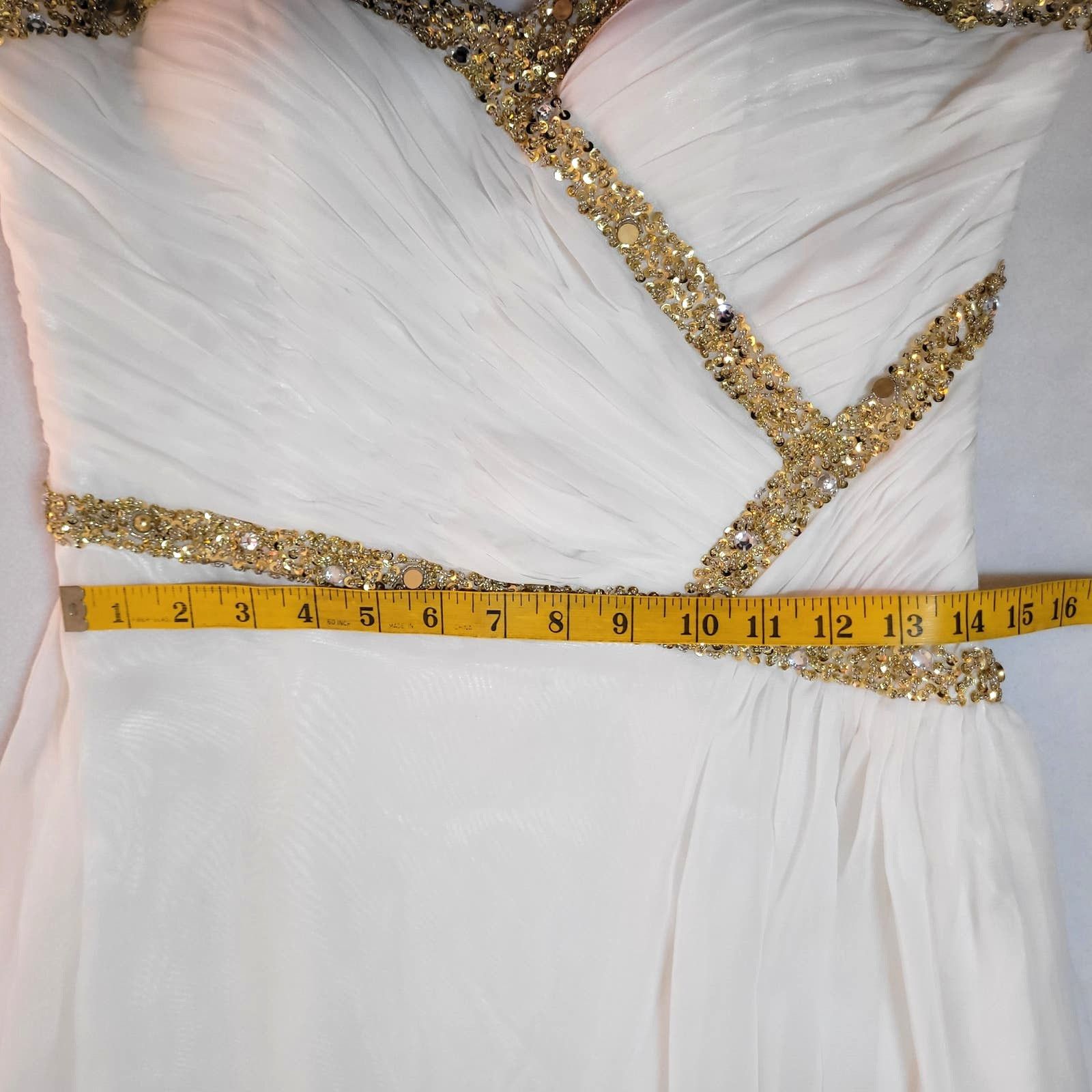 Vintage Prom Dress L Strapless White Gold Sequins Grecian Y2K Size L / US 10 / IT 46 - 8 Thumbnail