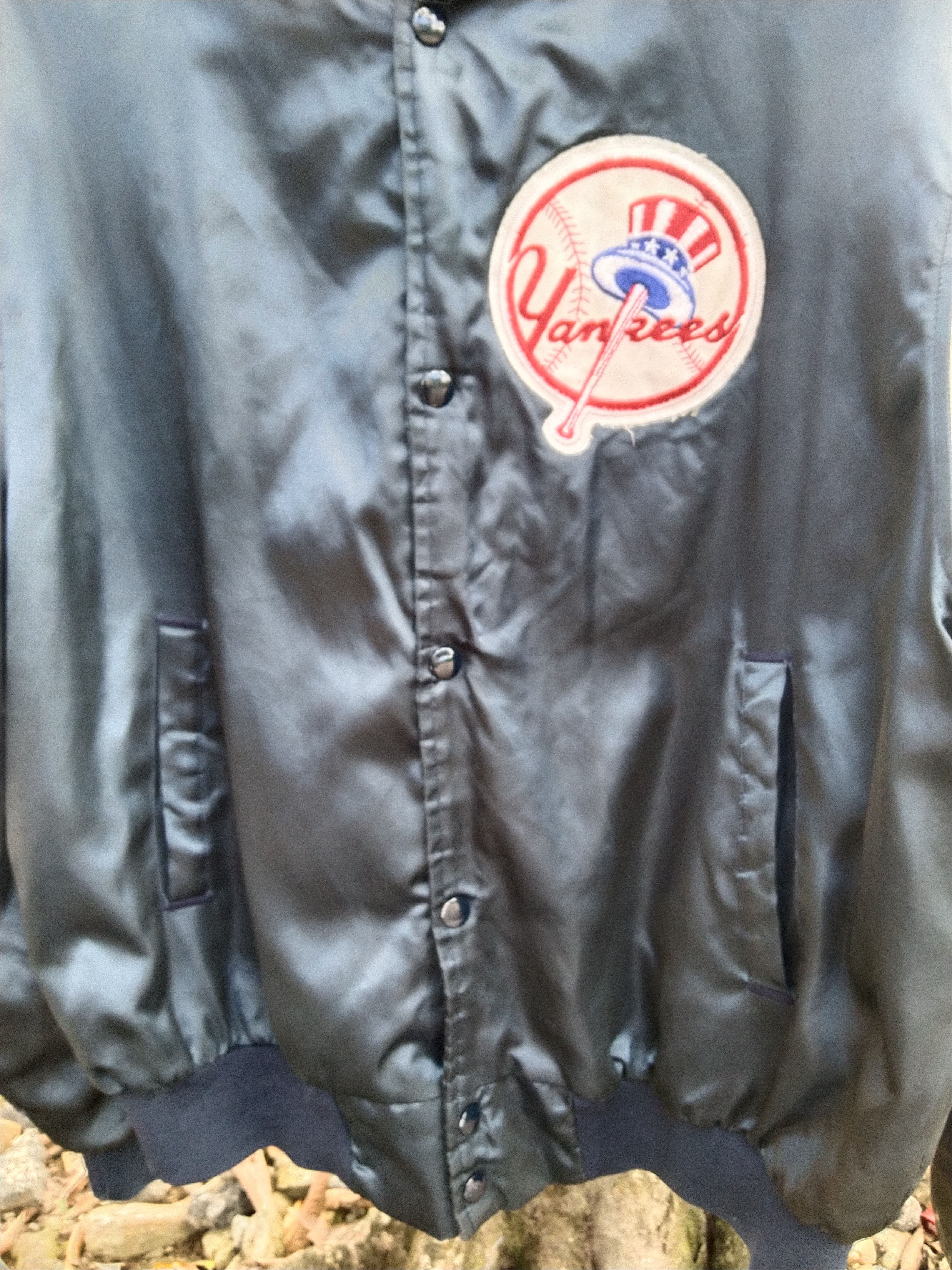 MLB × Vintage NEW YORK YANKEES CHALK LINE SATIN BOMBER JACKET SPELL OUT Size US L / EU 52-54 / 3 - 8 Thumbnail