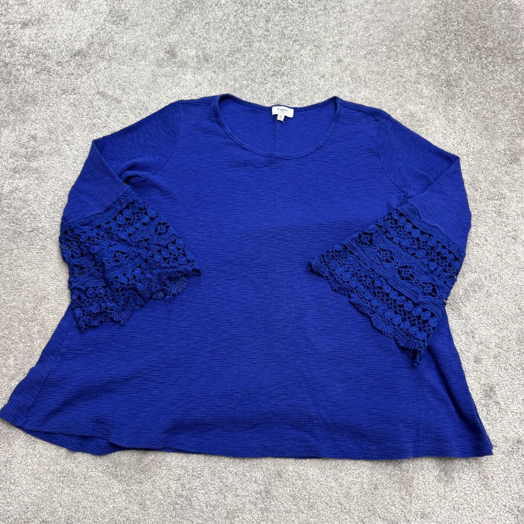 Bell Hayden Blouse Shirt Womens XL Royal Blue Cotton Lace Trim Bell Sleeve Tunic Blouse Womens XL Blue Lace Trim Bell Sleeve Cotton Size XL / US 12-14 / IT 48-50 - 2 Thumbnail