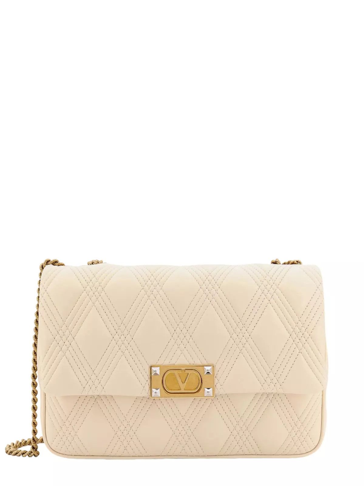 VALENTINO GARAVANI Quiltie 67 Ivory Lthr Shldr Bag New