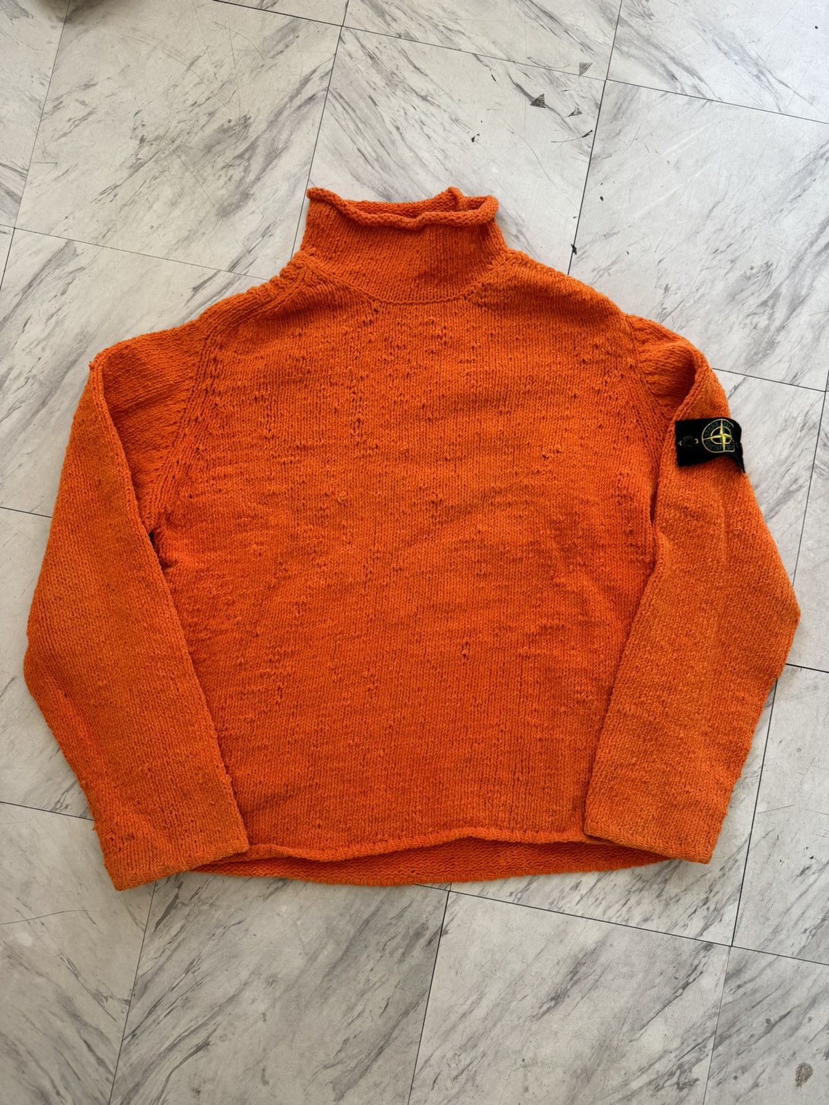 image of Stone Island Turtleneck Knit Sweater, Made In Italy in Orange, Men's (Size XL)