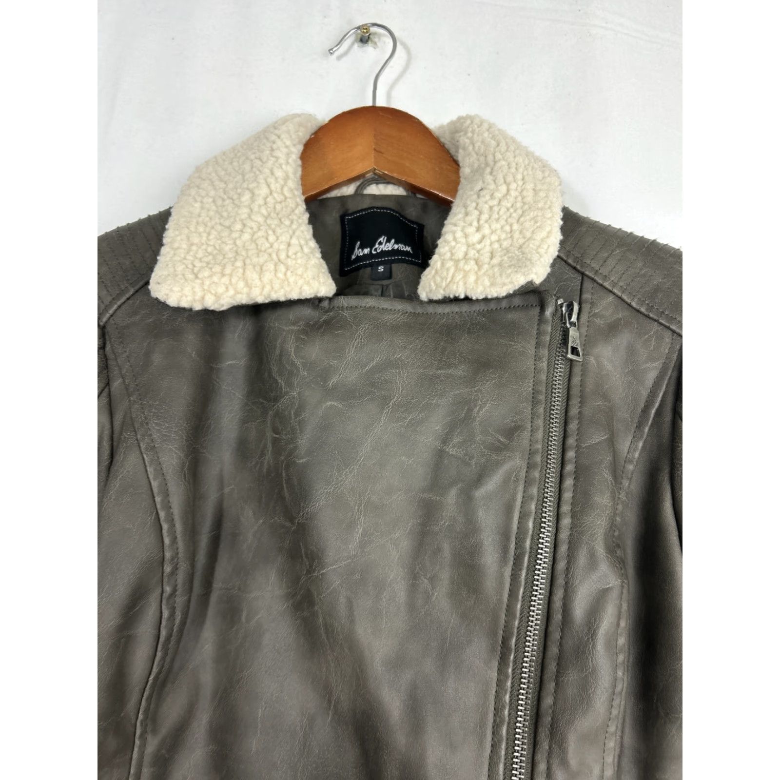 Sam Edelman Sam Edelman Moto Jacket With Sherpa Collar Vegan Faux Leather Womens Small Gray Size S / US 4 / IT 40 - 5 Thumbnail
