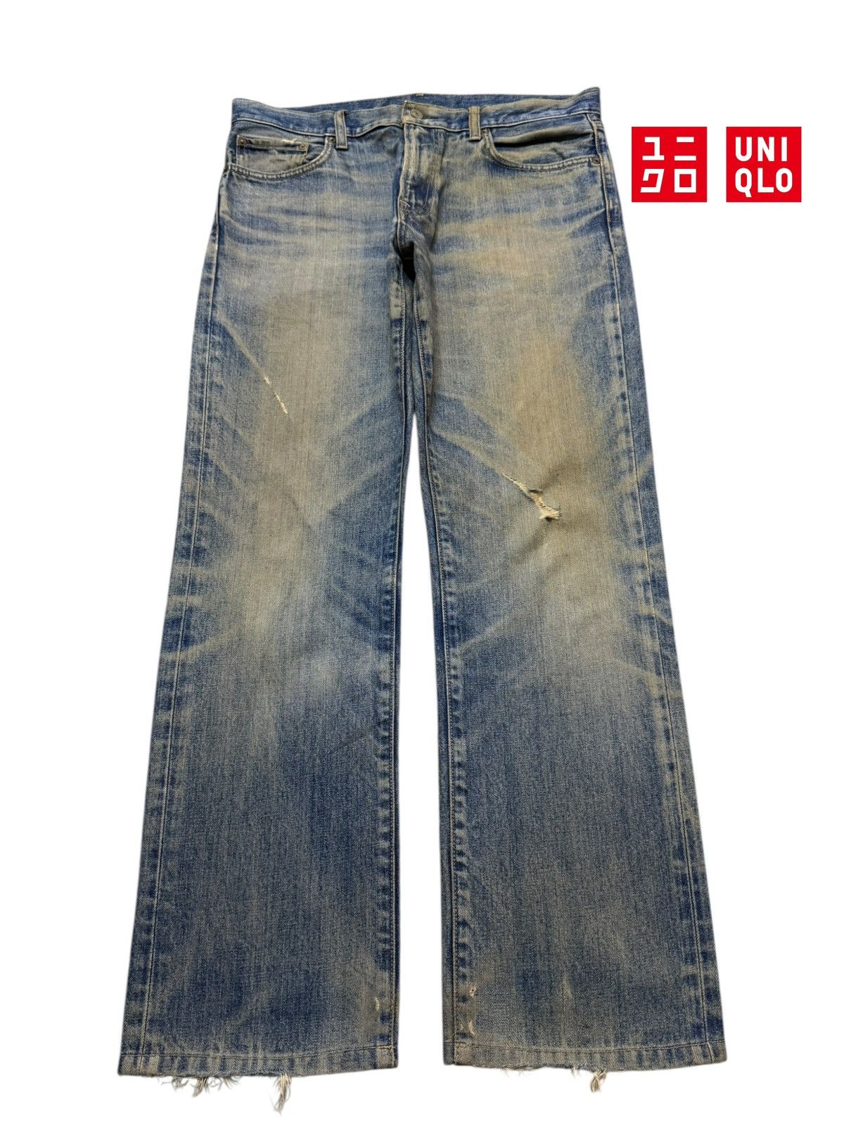 Uniqlo Vintage Y2K Japan Uniqlo Mud Wash Clawmark Whisker Loose Fit Size US 34 / EU 50 - 1 Thumbnail
