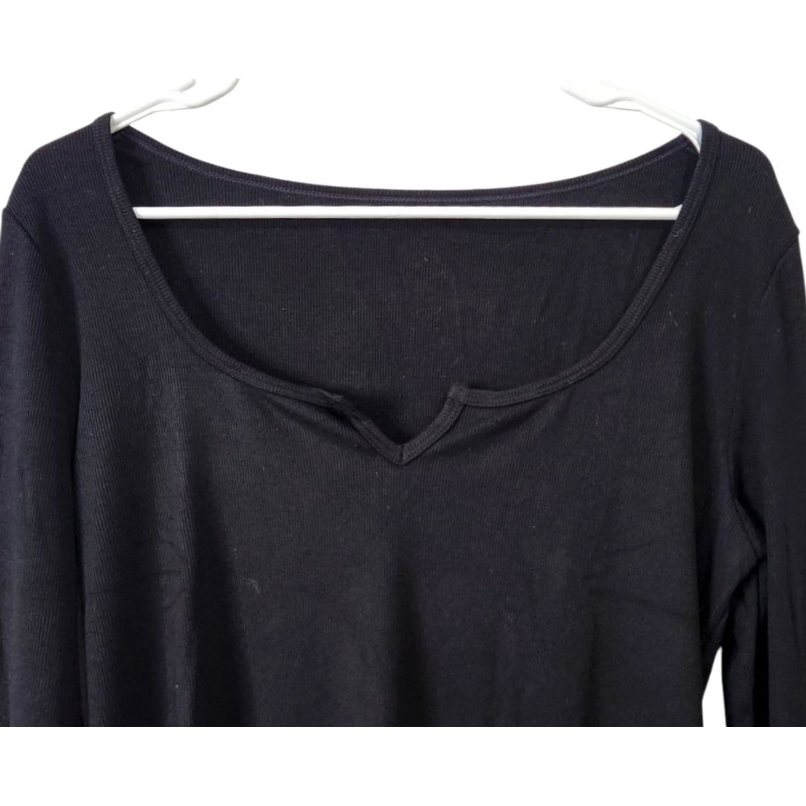 Vintage Halara Womens Long Sleeve Scoop Neck Ribbed Top Black L Blouse Shirt Stretch Viscose Elastane Size L / US 10 / IT 46 - 3 Thumbnail