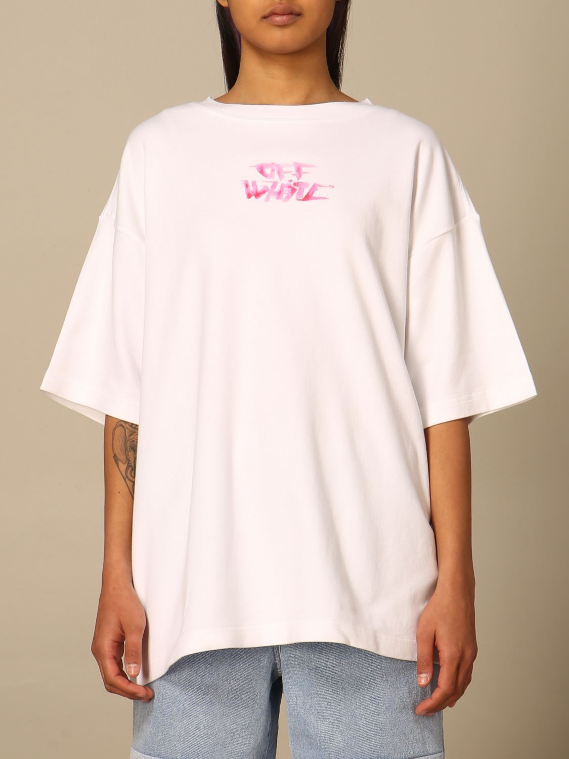 Off-White White And Pink Watercolour Logo T-shirt Size US XXS / EU 40 - 2 Thumbnail