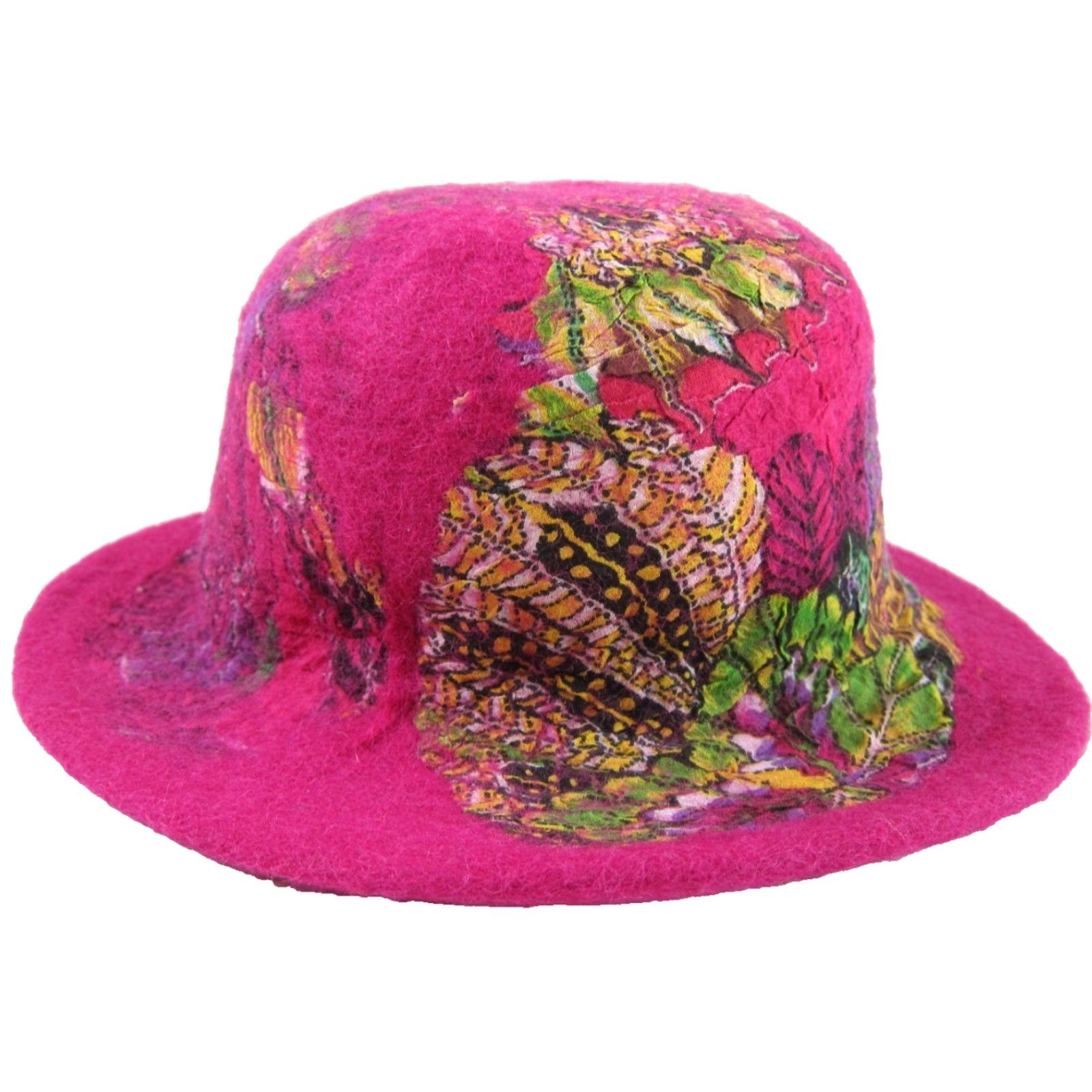 Pinko VTG Handmade Wool Pink Floral Sun Hat Women S-M Sun Flower Feather Bucket Wide Brim Summer Lightweight Breathable With Lining Adjustable9 Size ONE SIZE - 2 Thumbnail