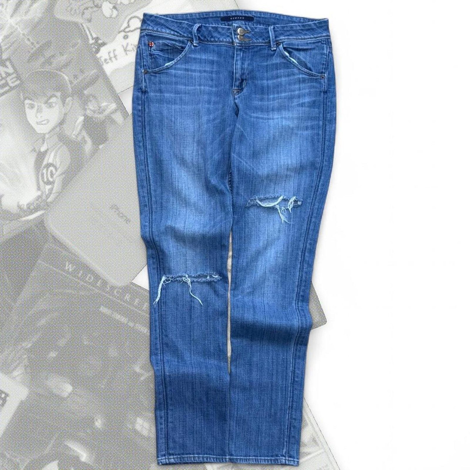 & Other Stories Vintage Y2K Blue Ripped & Skinny Straight Hudson Denim Jeans Size 30" / US 8 / IT 44 - 2 Thumbnail