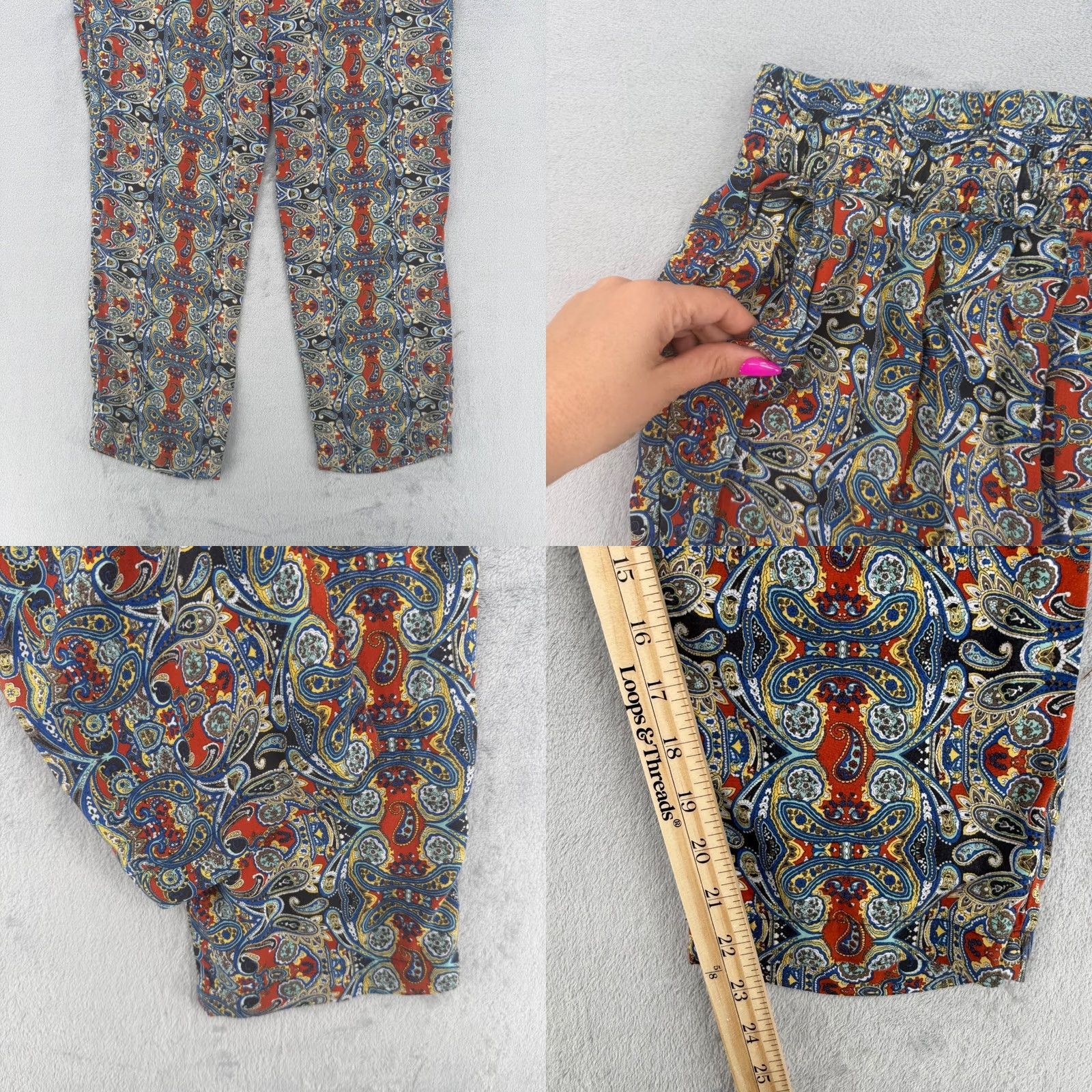 Vintage Kaktus Womens Paisley Print Rayon Pants Elastic Waist Boho Red Blue Size L Size 36" / US 14 / IT 50 - 8 Thumbnail
