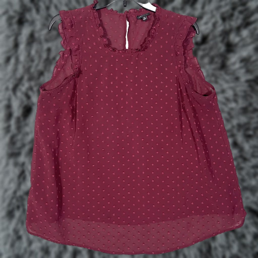 Torrid Torrid Tank Shirt Womens Plus Burgundy Chiffon Swiss Dot Sleeveless Mock Neck Button-Loop Keyhole Back 0X Size 0X Size XL / US 12-14 / IT 48-50 - 1 Thumbnail