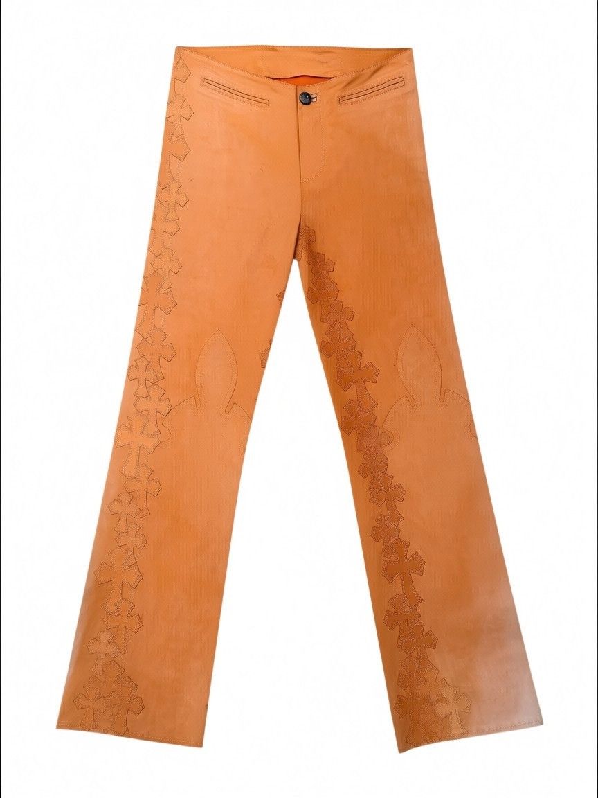 Chrome Hearts Chrome Hearts Orange Cross Flooded Leather Pants Size 26" / US 2 / IT 38 - 1 Thumbnail