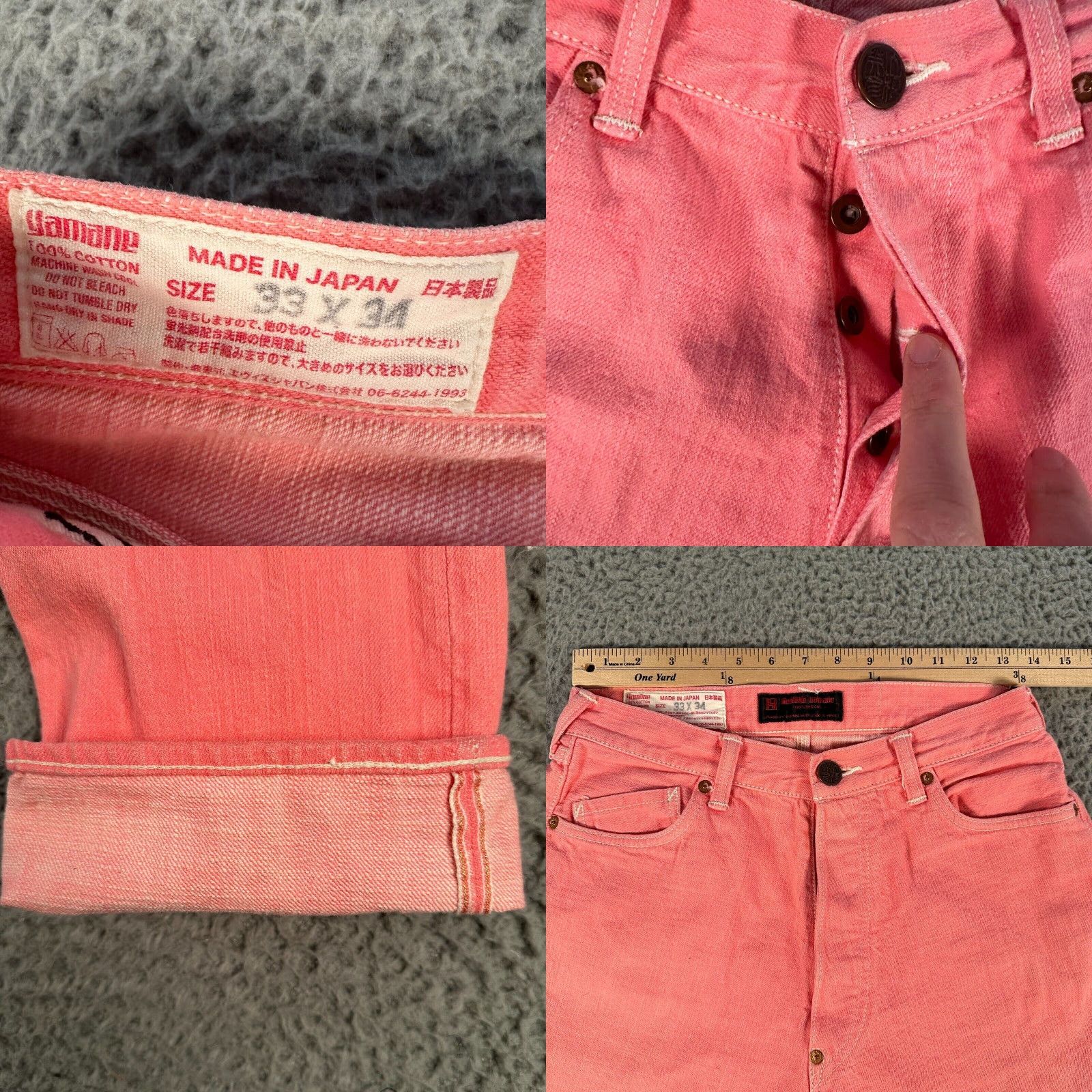 Yamane Jeans Pink 27 Inseam 26 Regular Fit Denim Cotton Straight Leg Jeans Womens